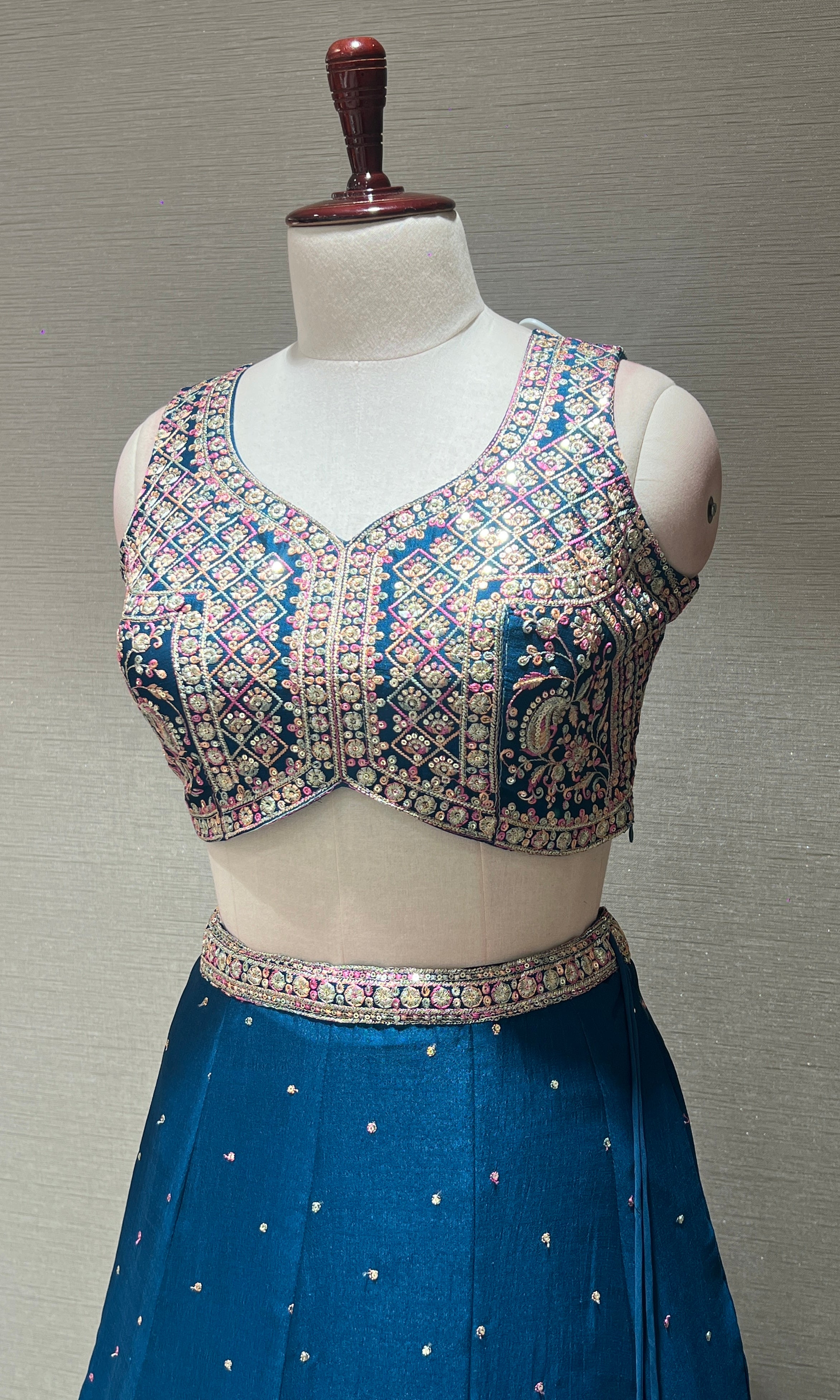 Rama Blue Mirrorwork Embroidered Lehenga Set