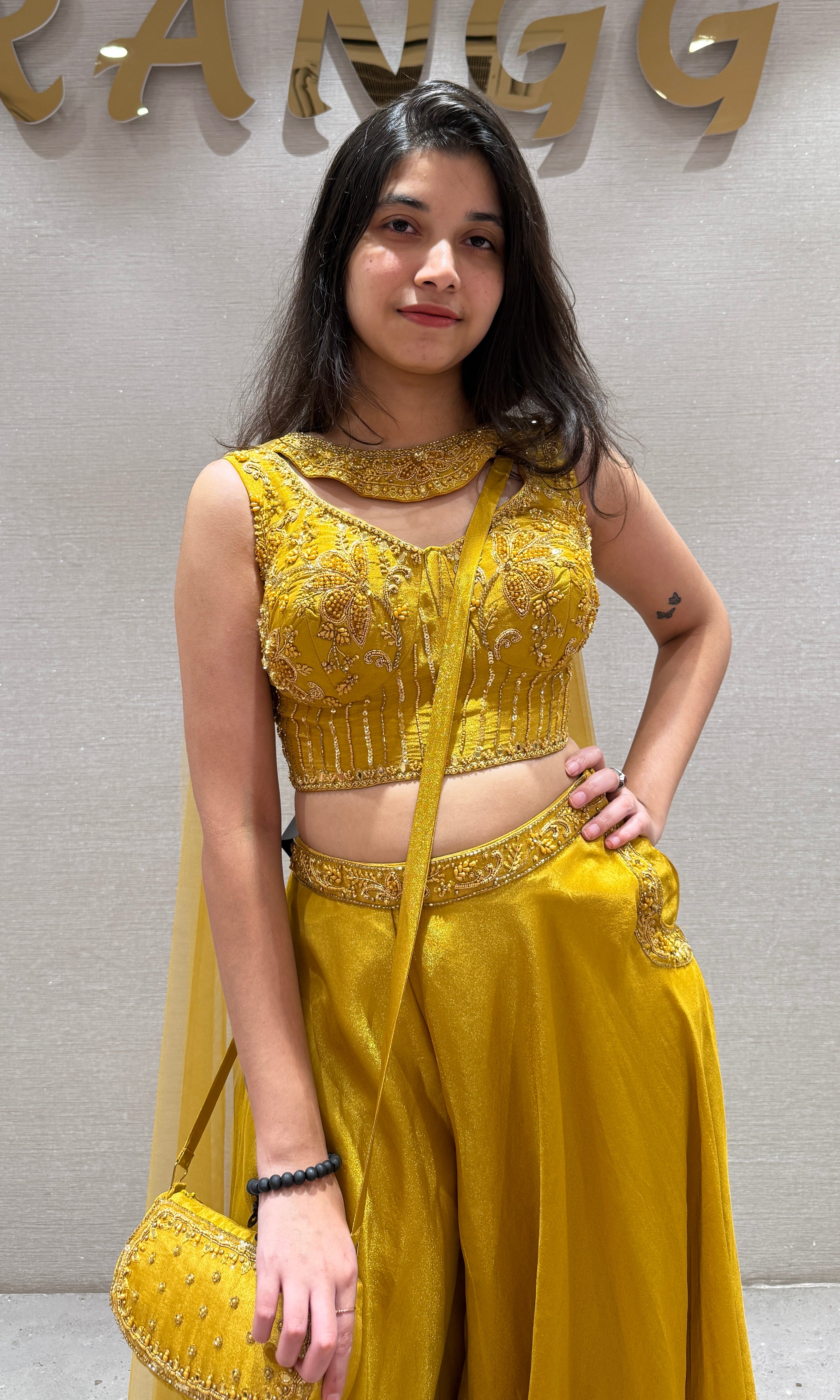 Mustard Yellow Sharara with Golden Glow BLOUSE