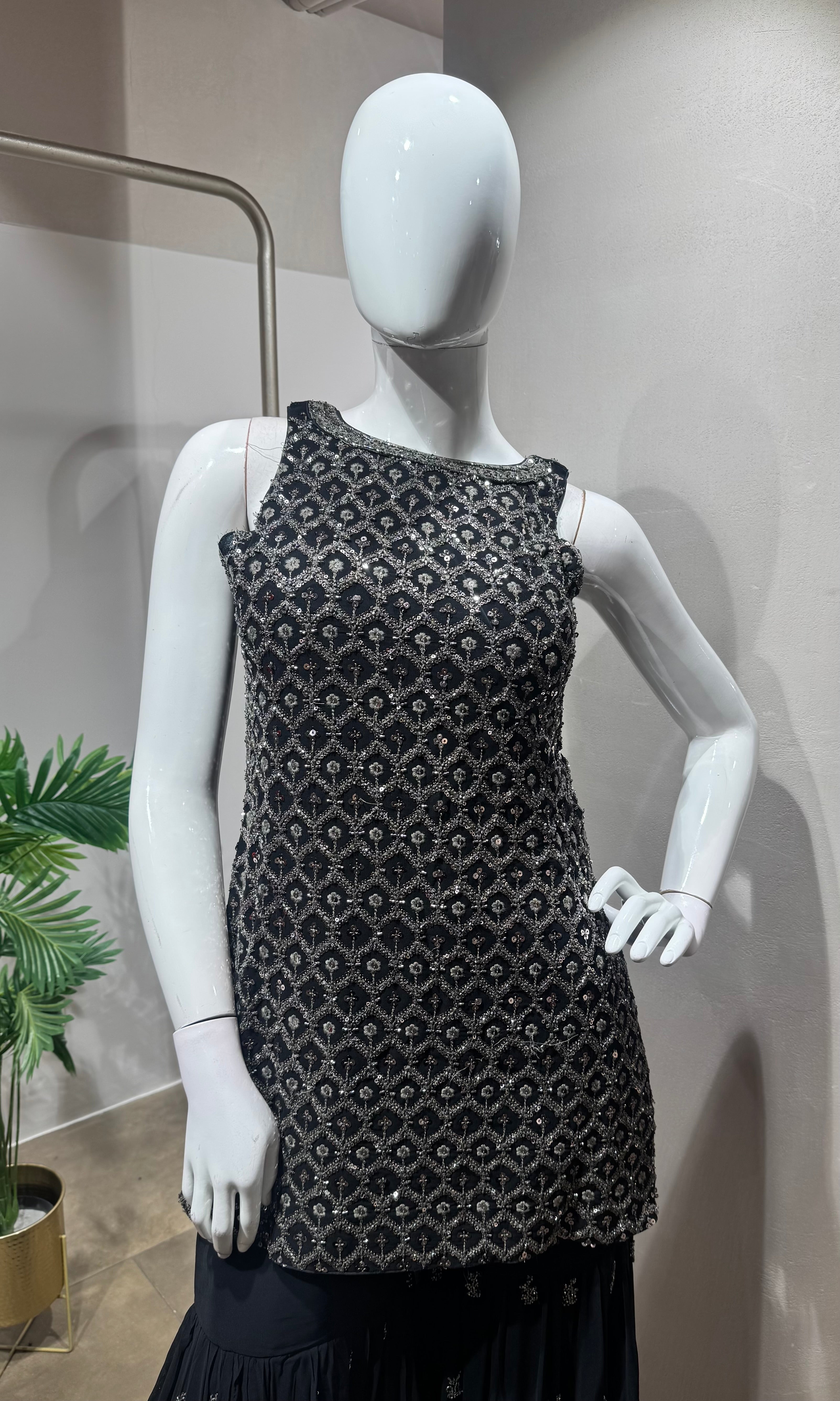 BLACK EMBROIDERED PEPLUM SHARARA SET