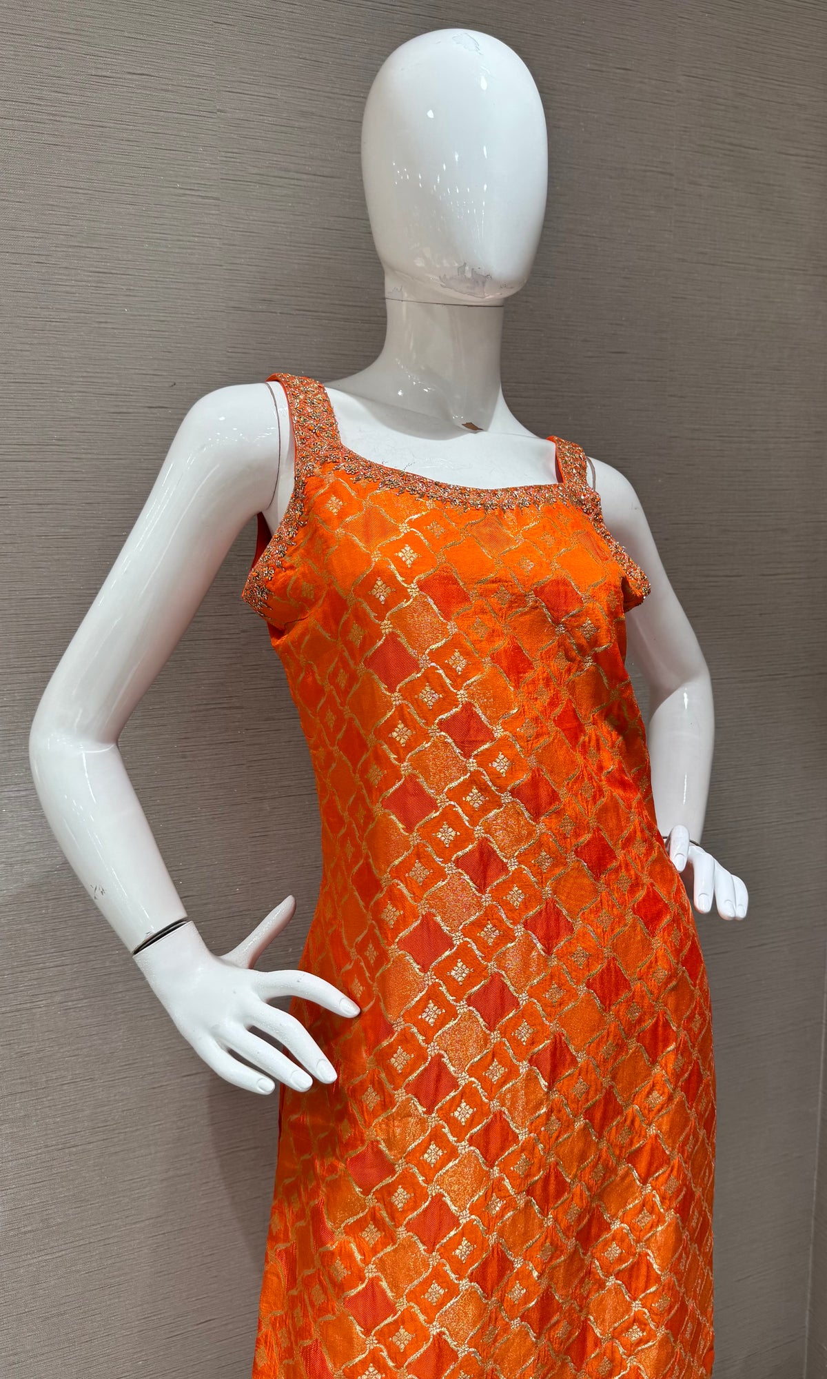 Orange Geometric banarasi Ethnic Kurta Set