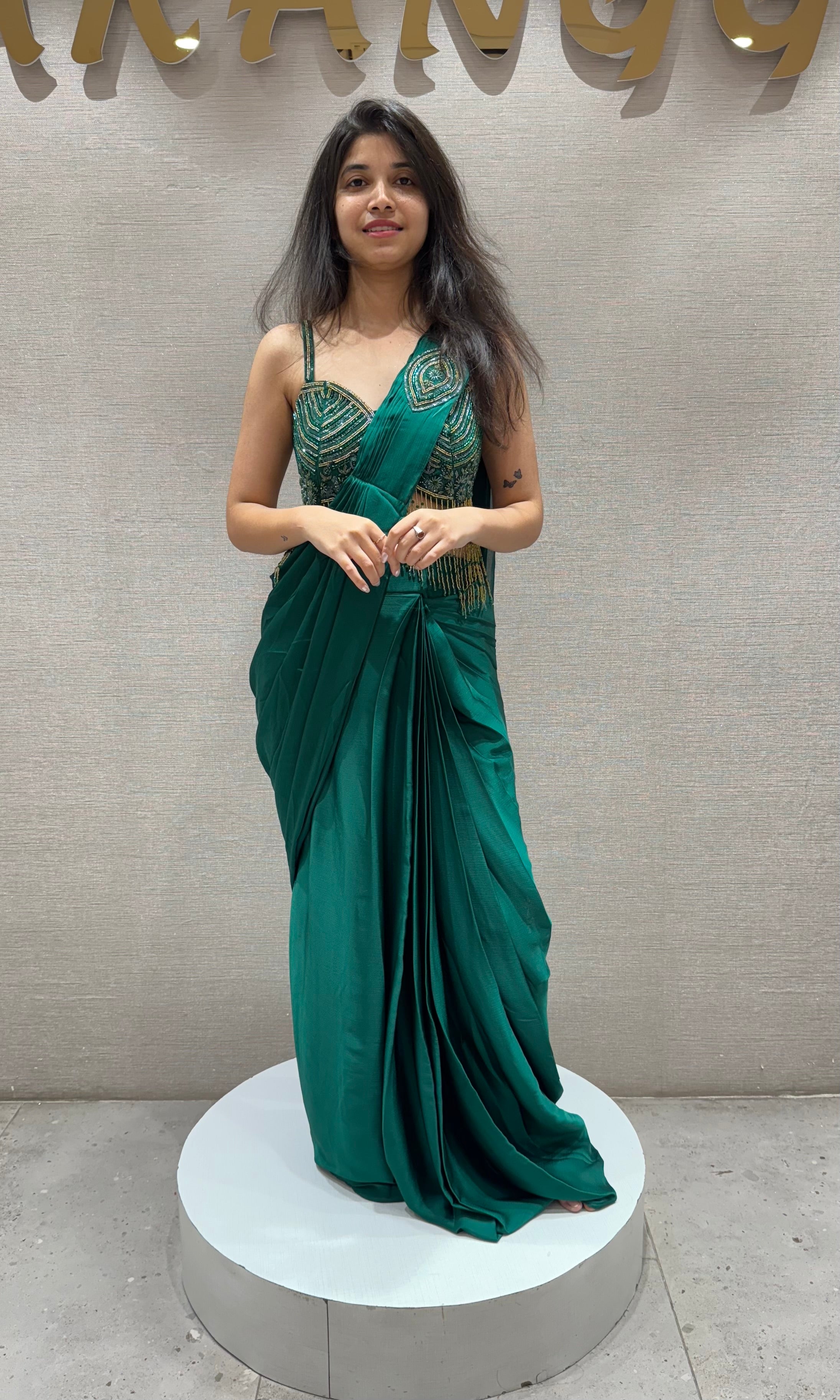 Green DRAPE SAREE WITH CORSET BLOUSE