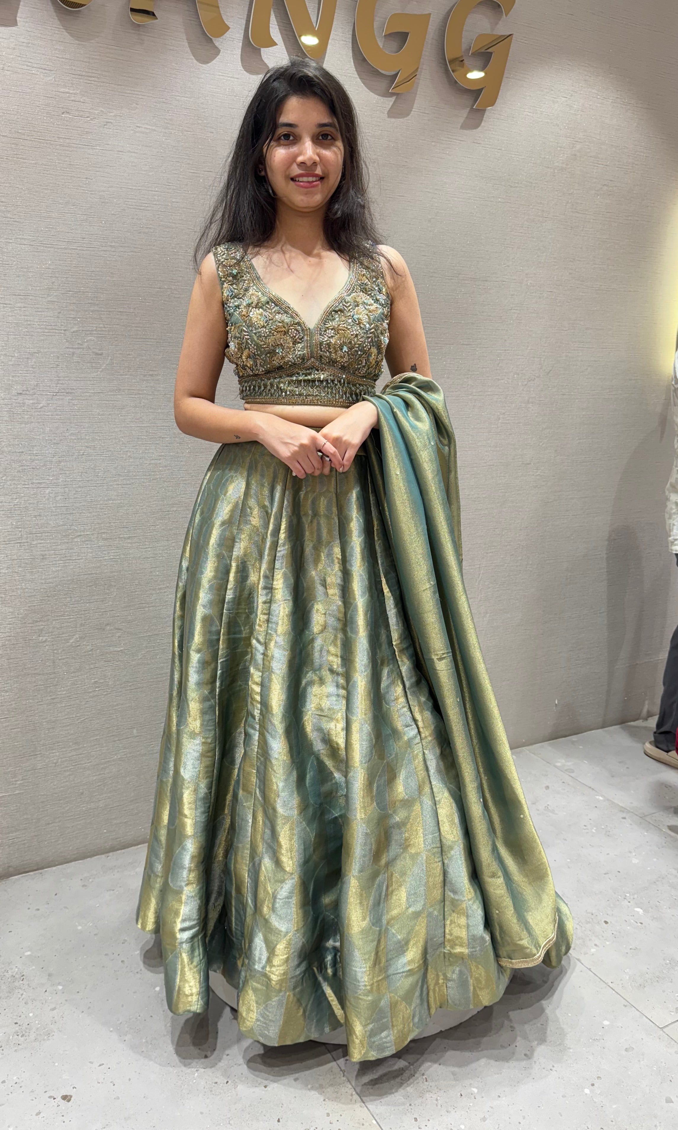 Green Golden Embroidered lehenga