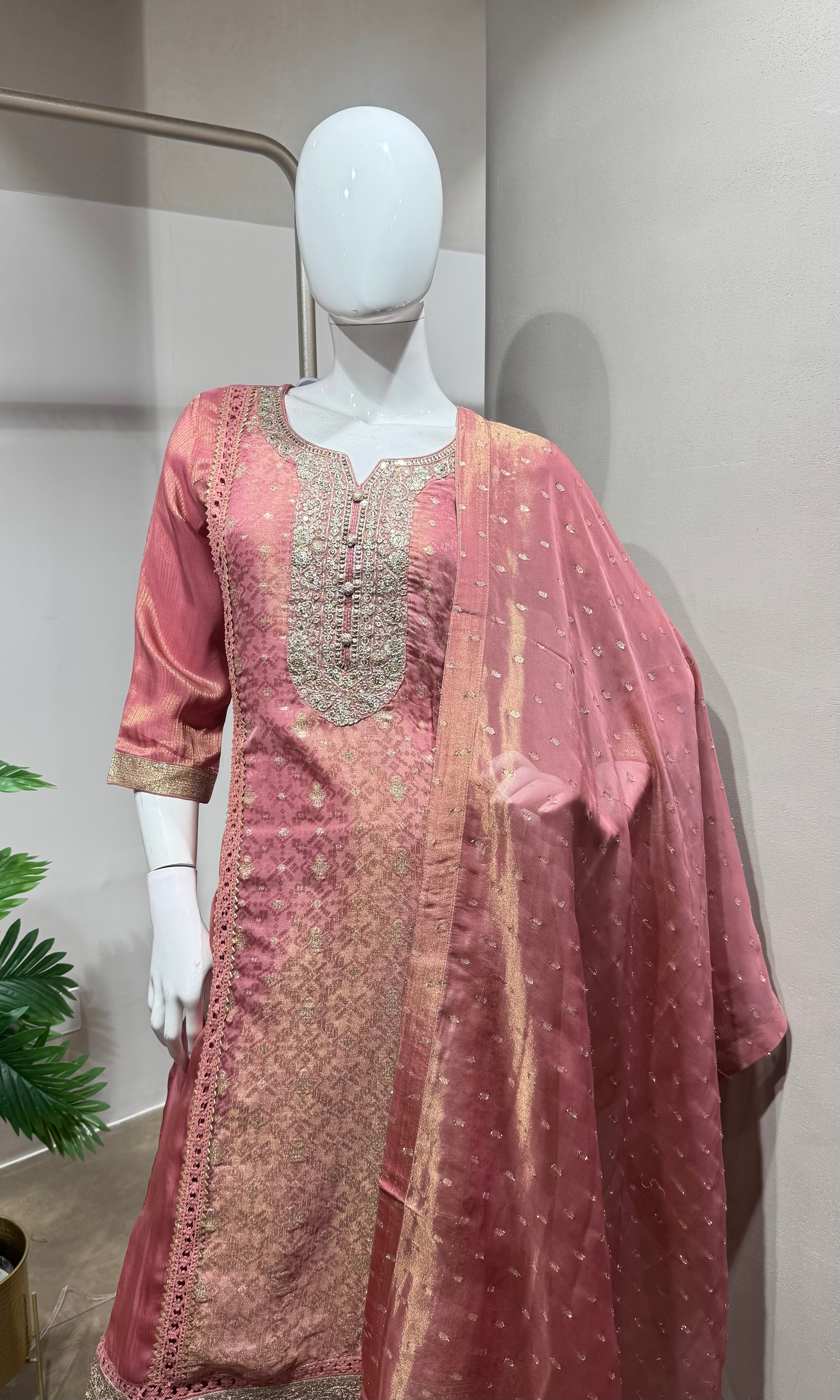 onion Pink Embroidered kurta set