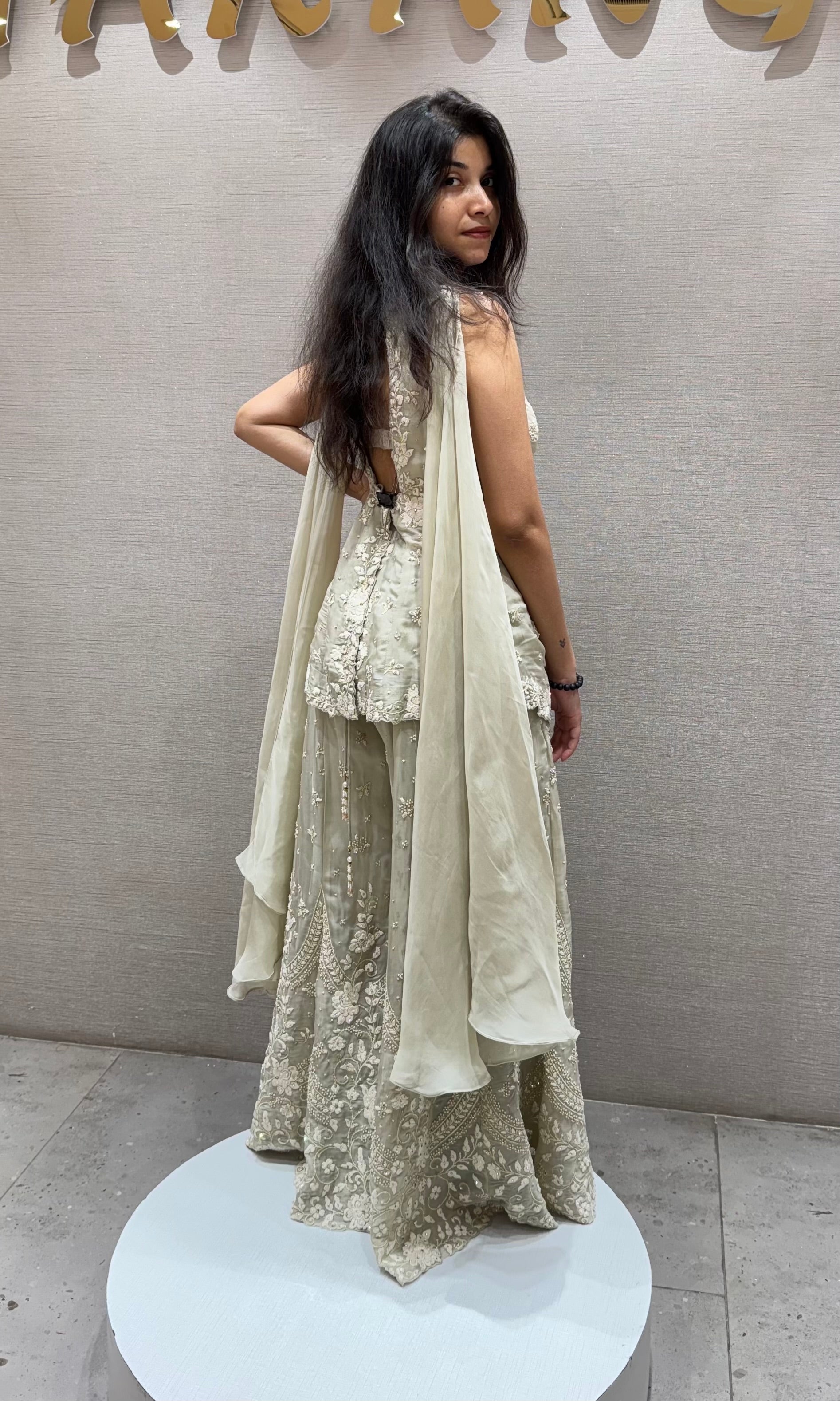 Pista green FRONT SLIT PEPLUM PALAZZO SET