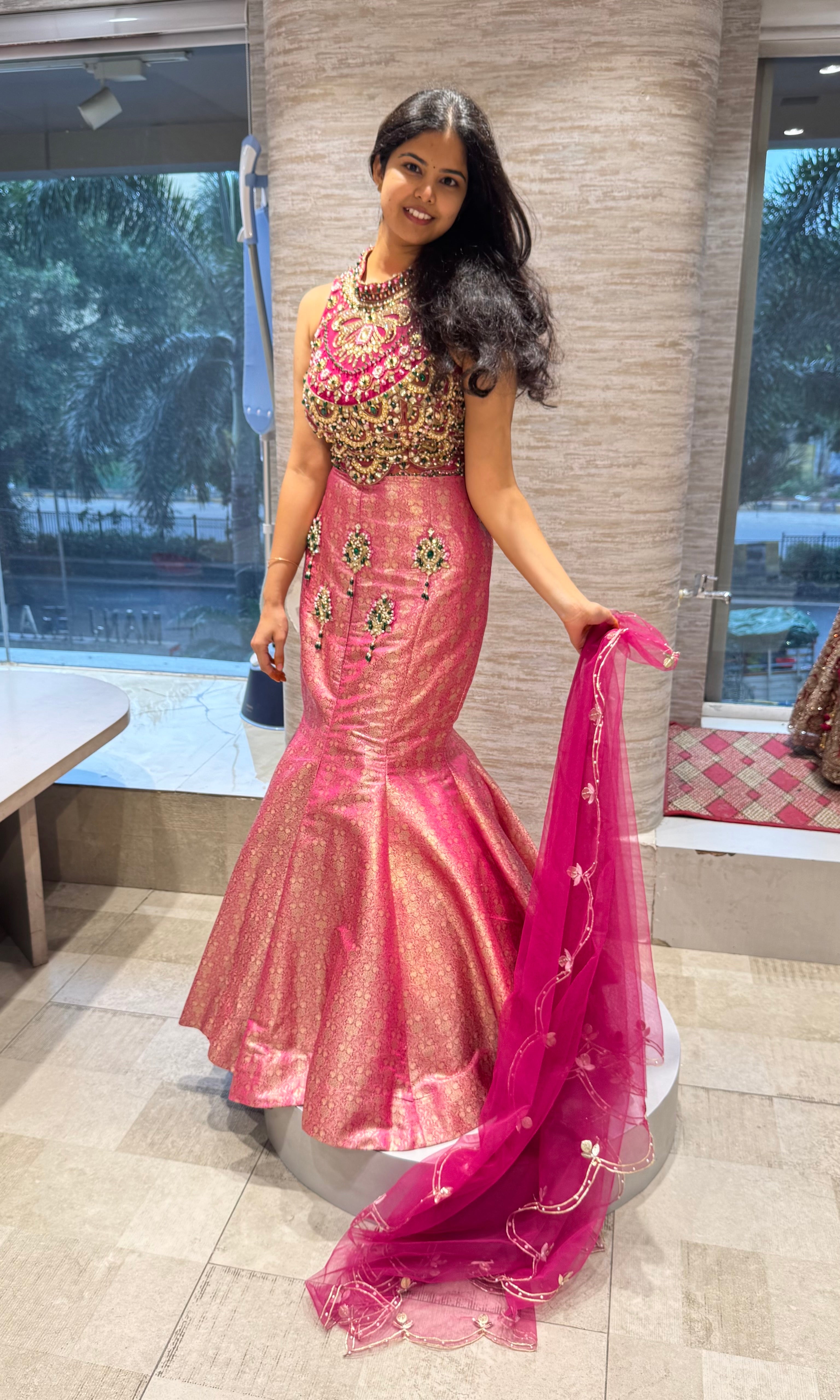 Rani Pink and Gold Embellished Bridal Lehenga