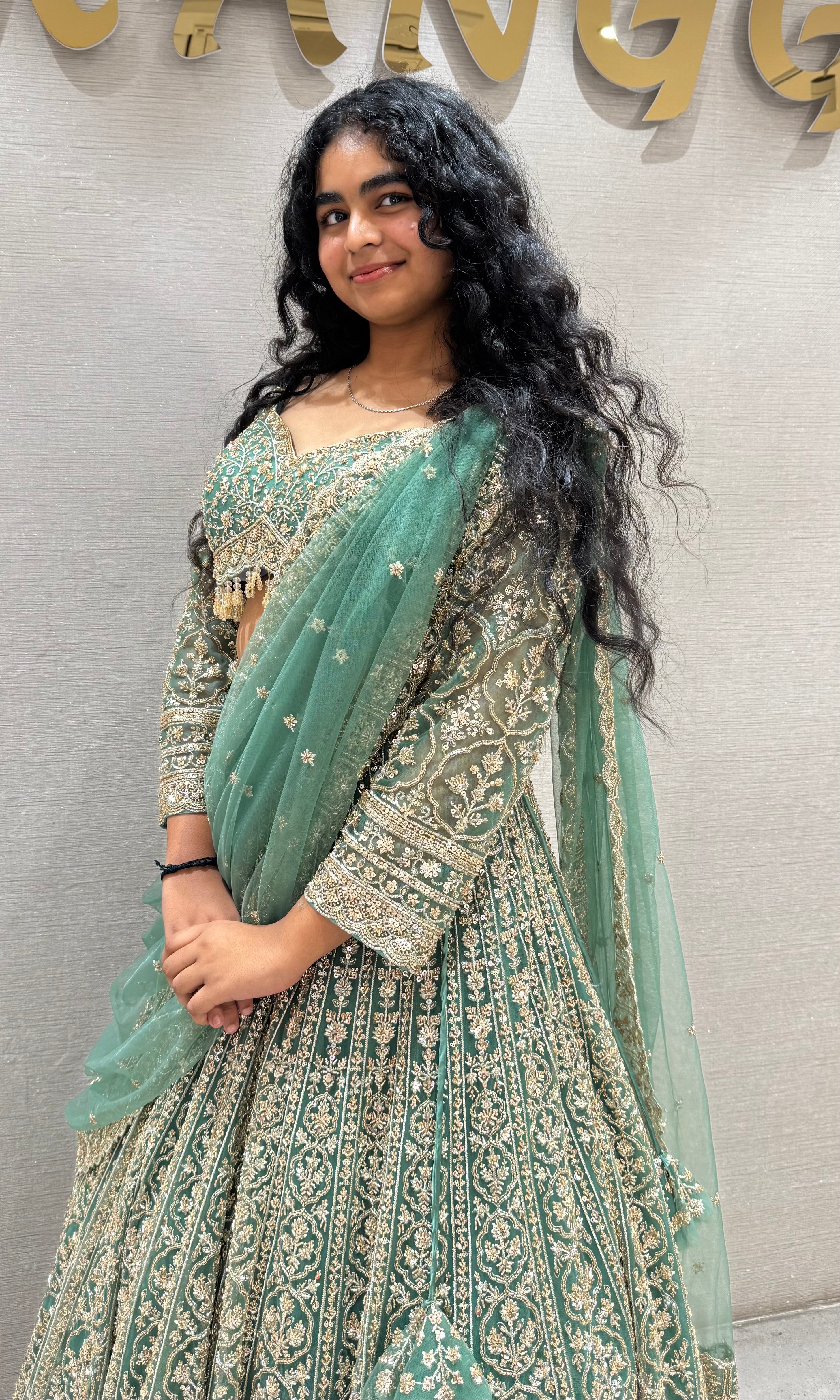 Green Embroidered Silk Bridal Lehenga