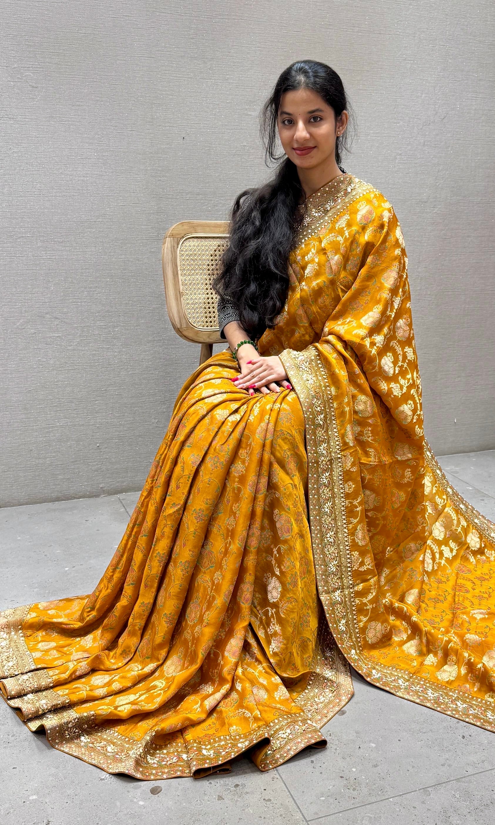 Golden Brown Banarasi saree with ready blouse