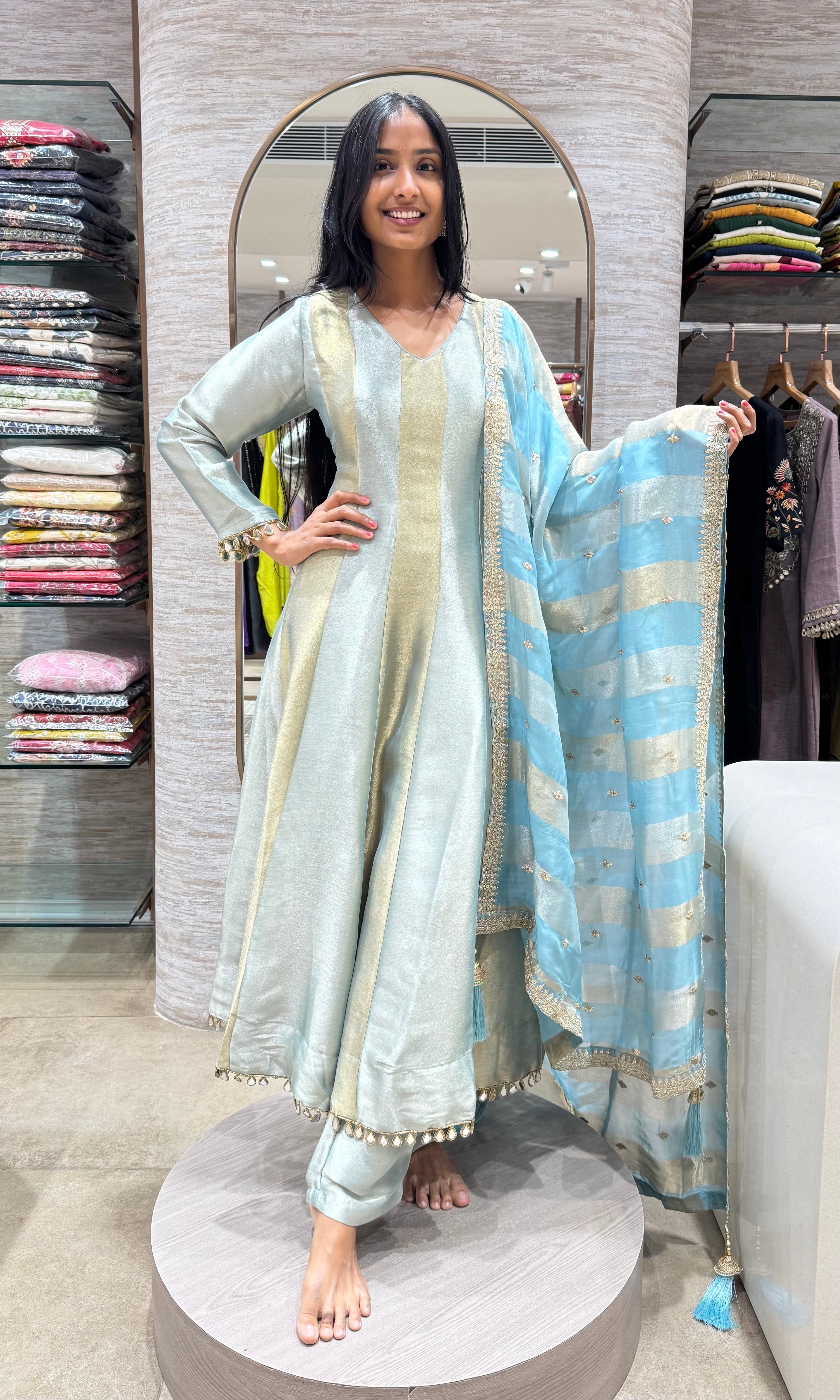 SEA GREEN ANARKALI WITH DUPATTA