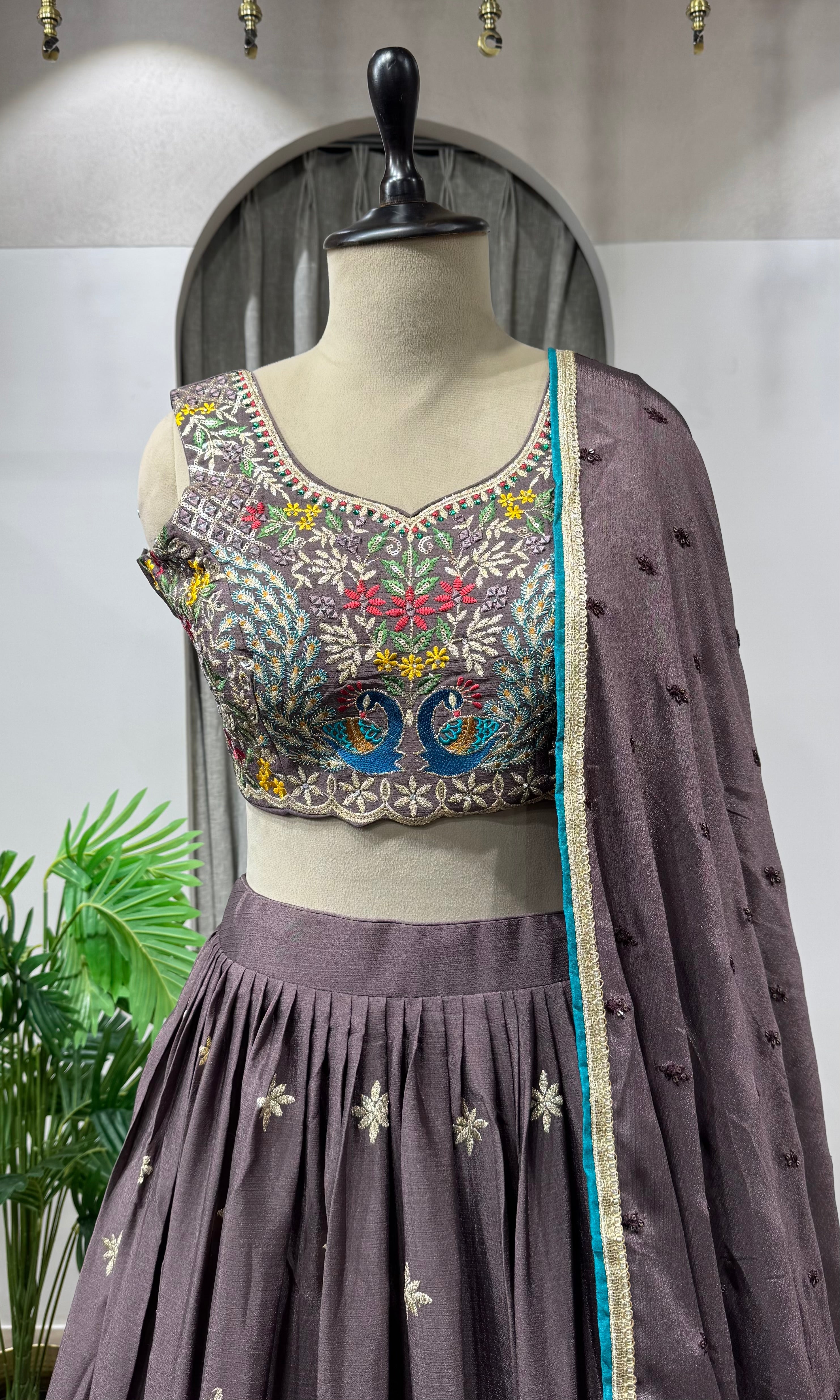 Brown Enchanted Forest Peacock Lehenga