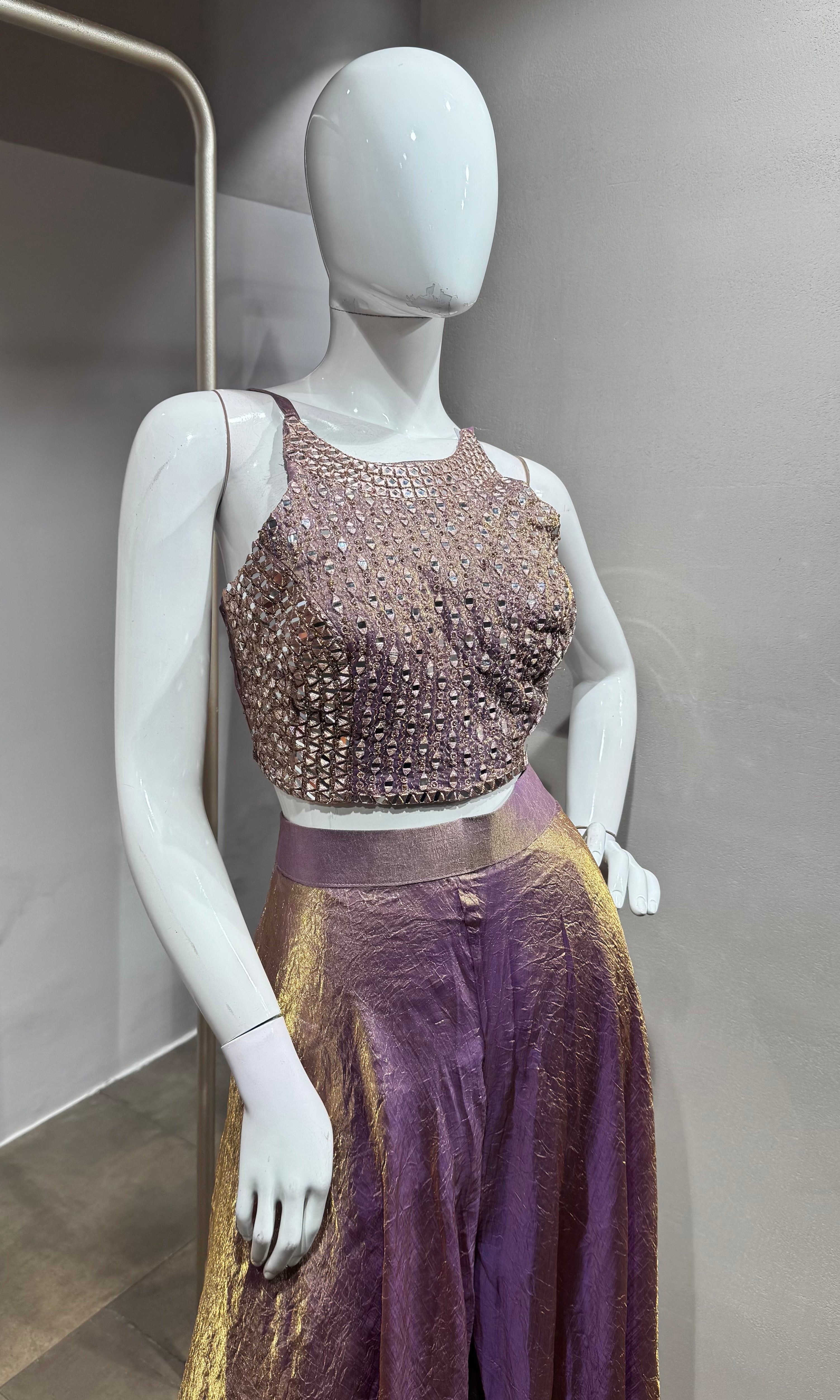 Lavander embellished halter-neck palazzo set