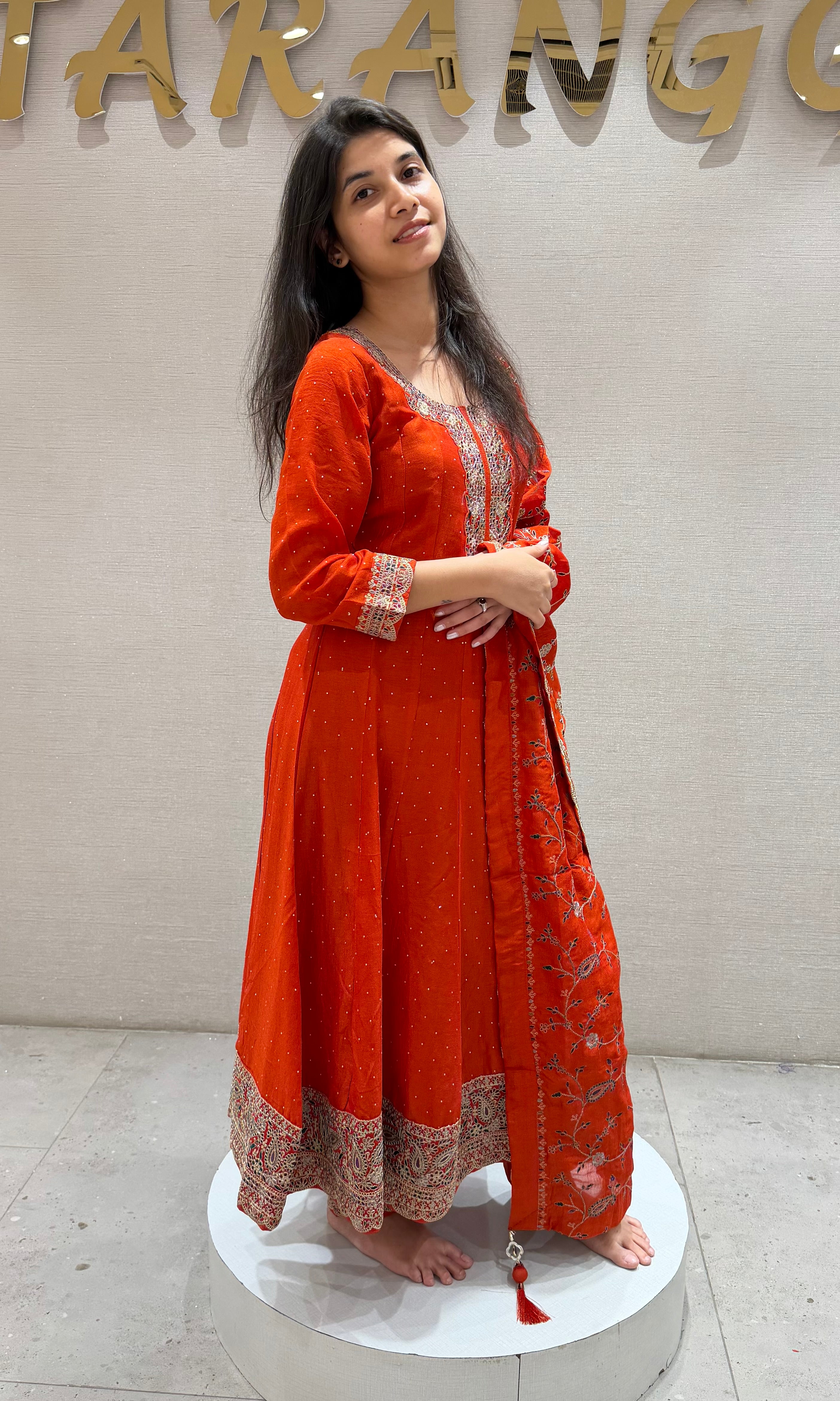 Rust EMBROIDERED ANARKALI SET