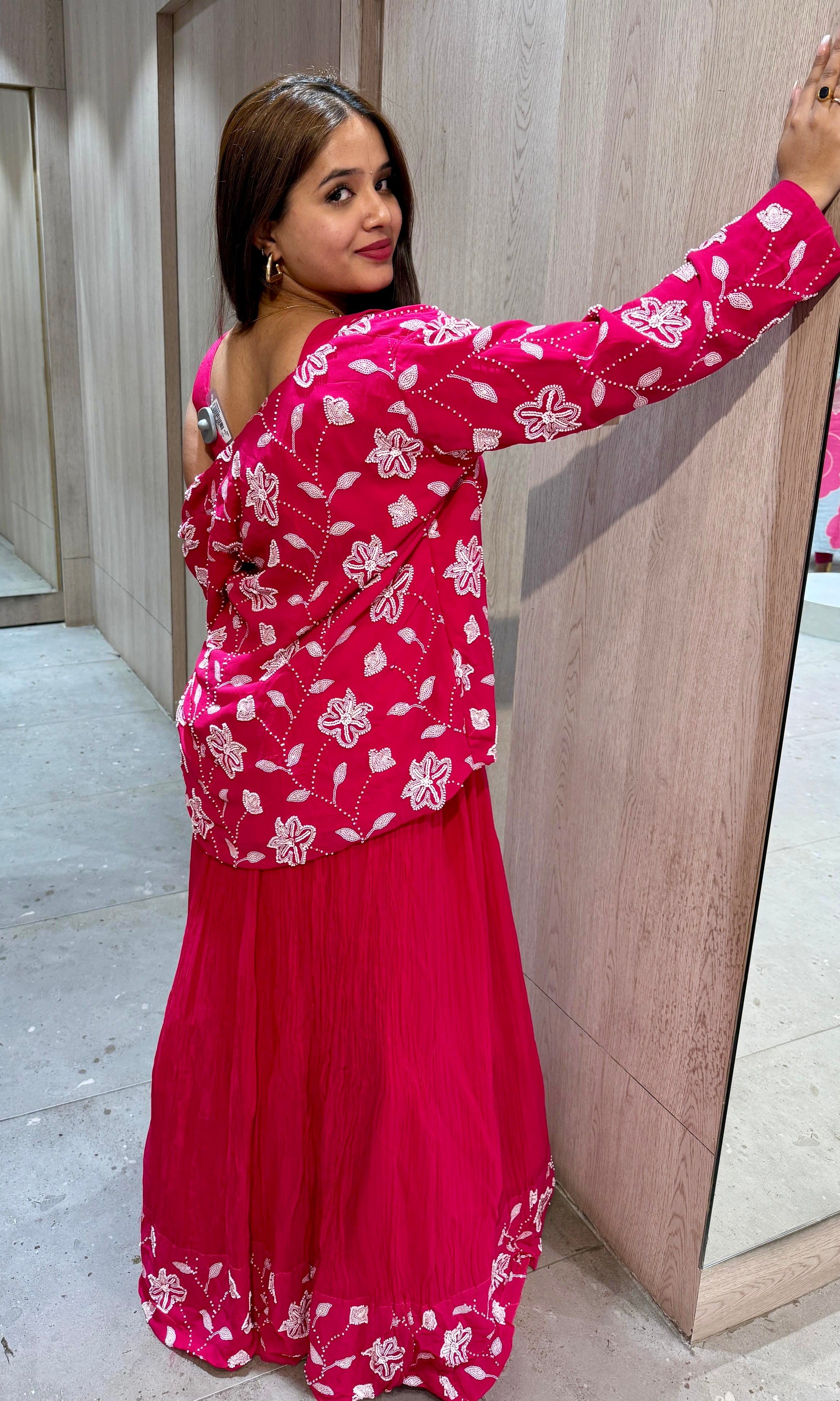 Pink long dress with jacket