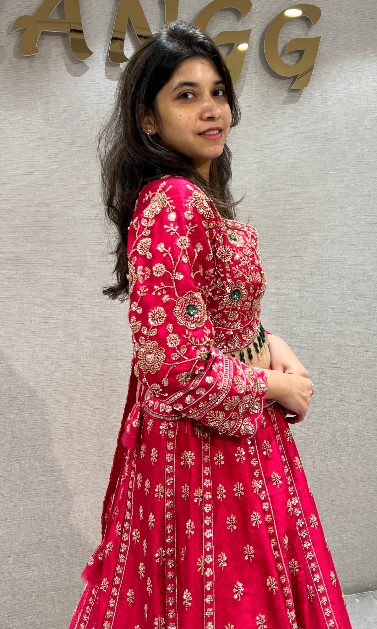 Rani pink Silk Floral embroidered Lehenga