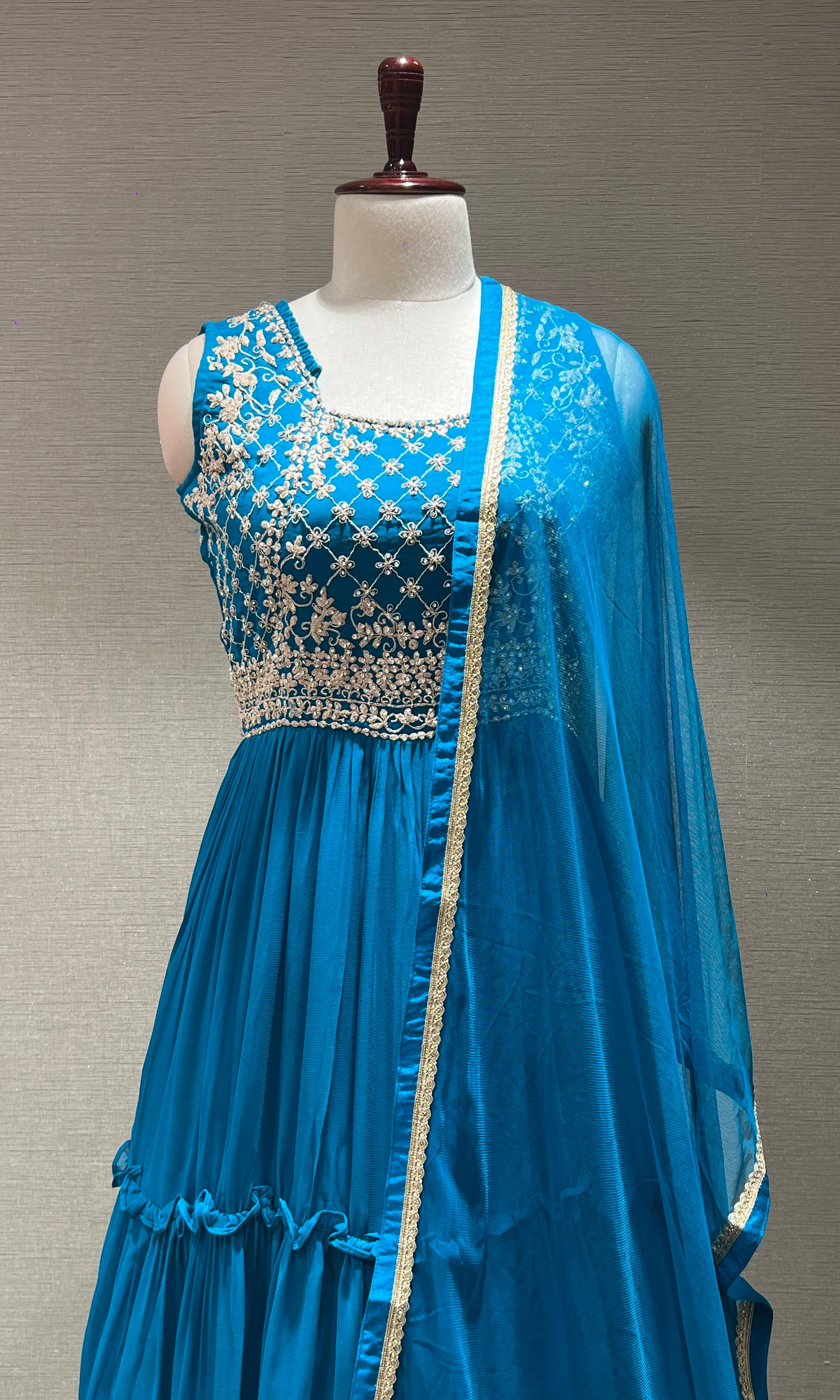 RAMA EMBROIDERED RUFFLE ANARKALI GOWN