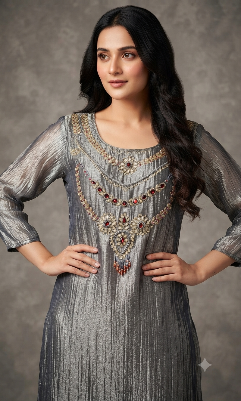 Grey Shimmer Cord Palazzo Set