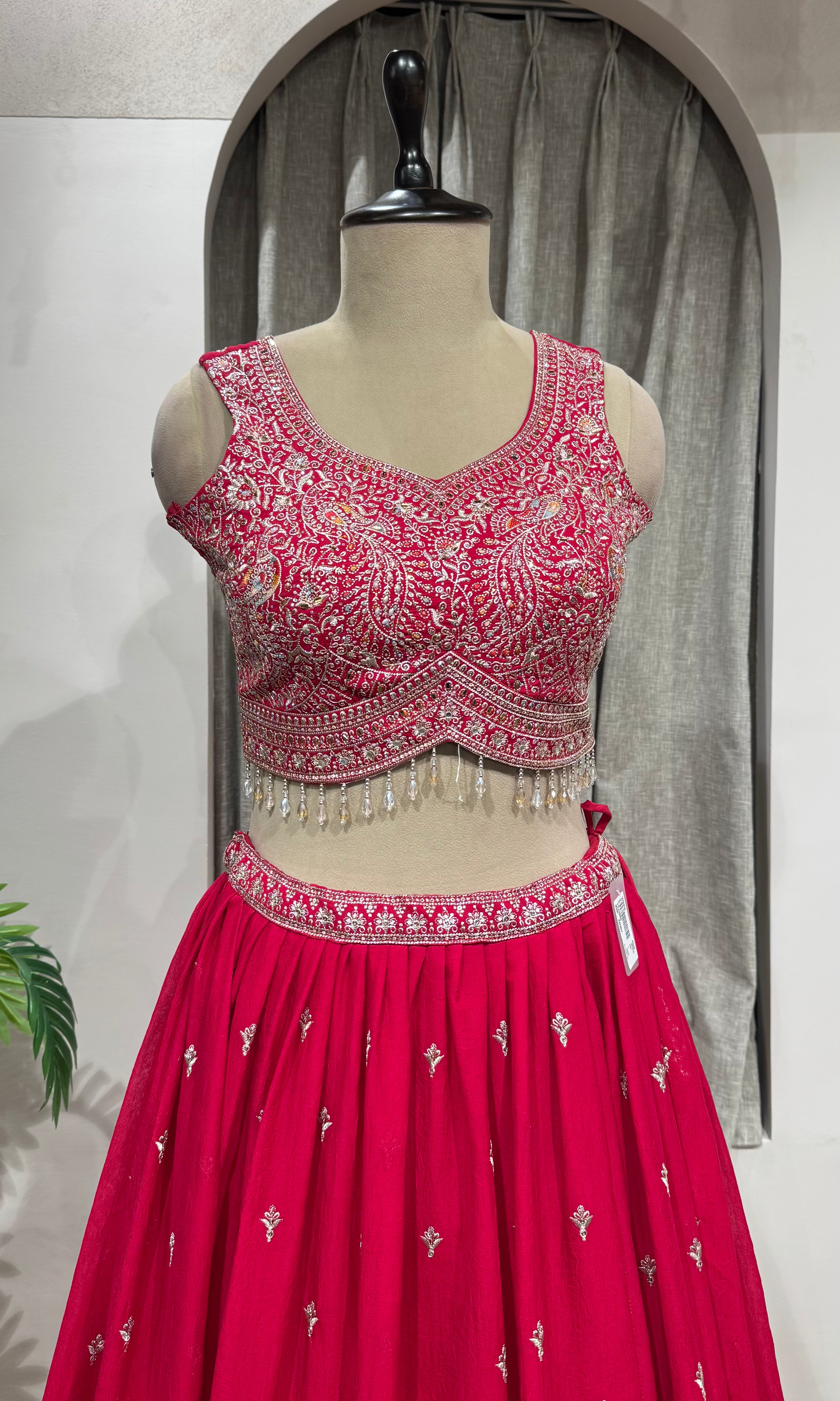 Rani Pink Lehenga with Elaborate Border Embroidery