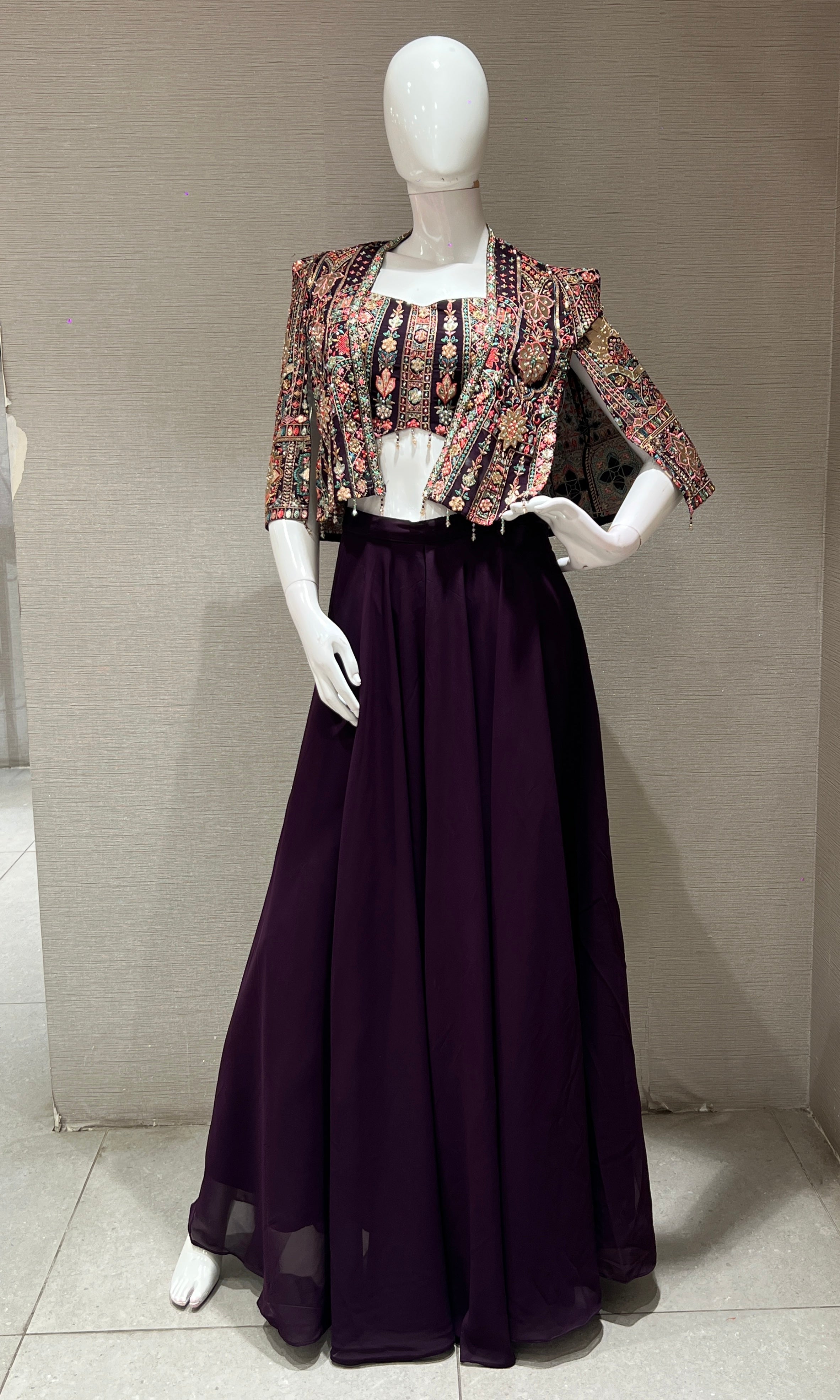 Wine embellished palazzo with jacket