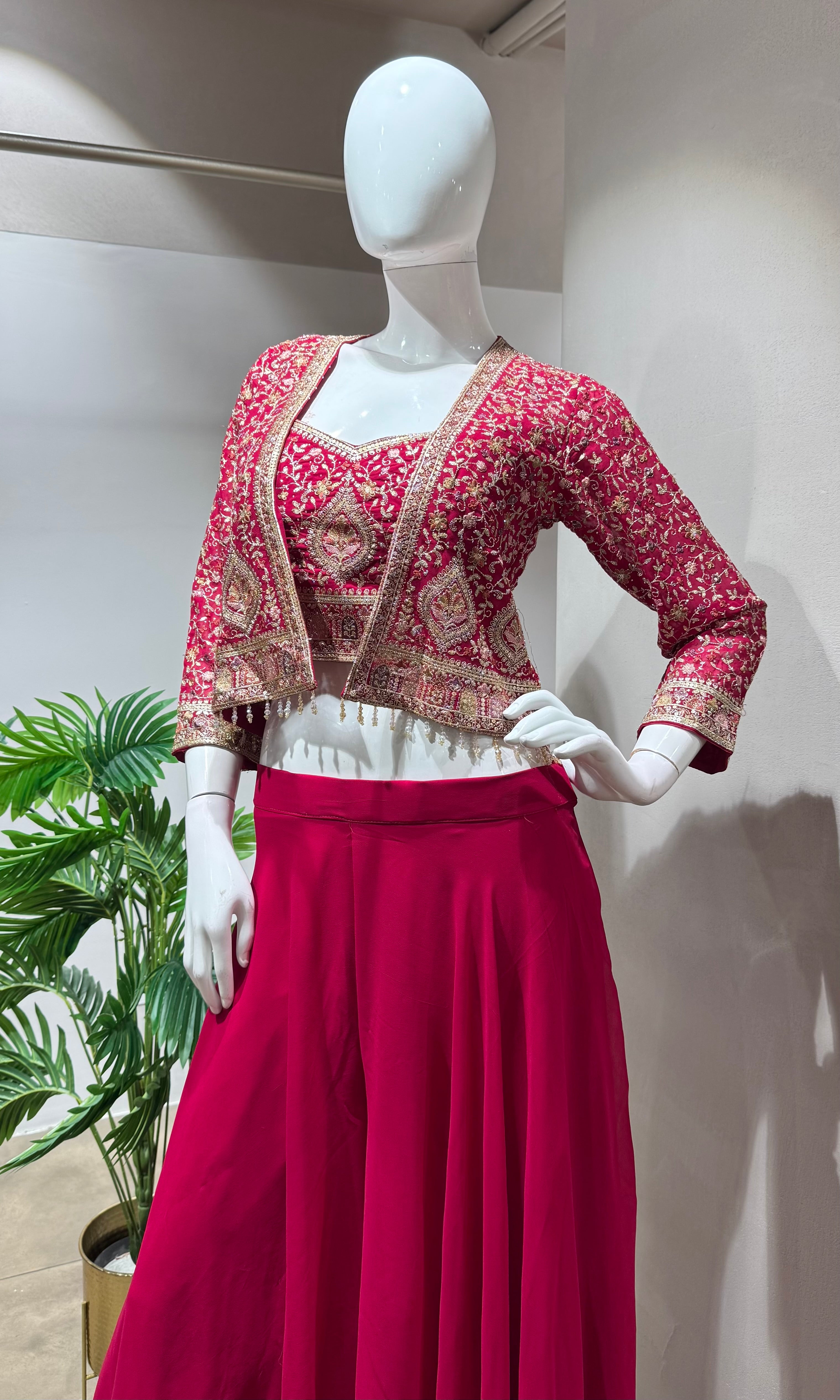 RANI PINK EMBROIDERED BLOUSE WITH PALAZZO PANTS