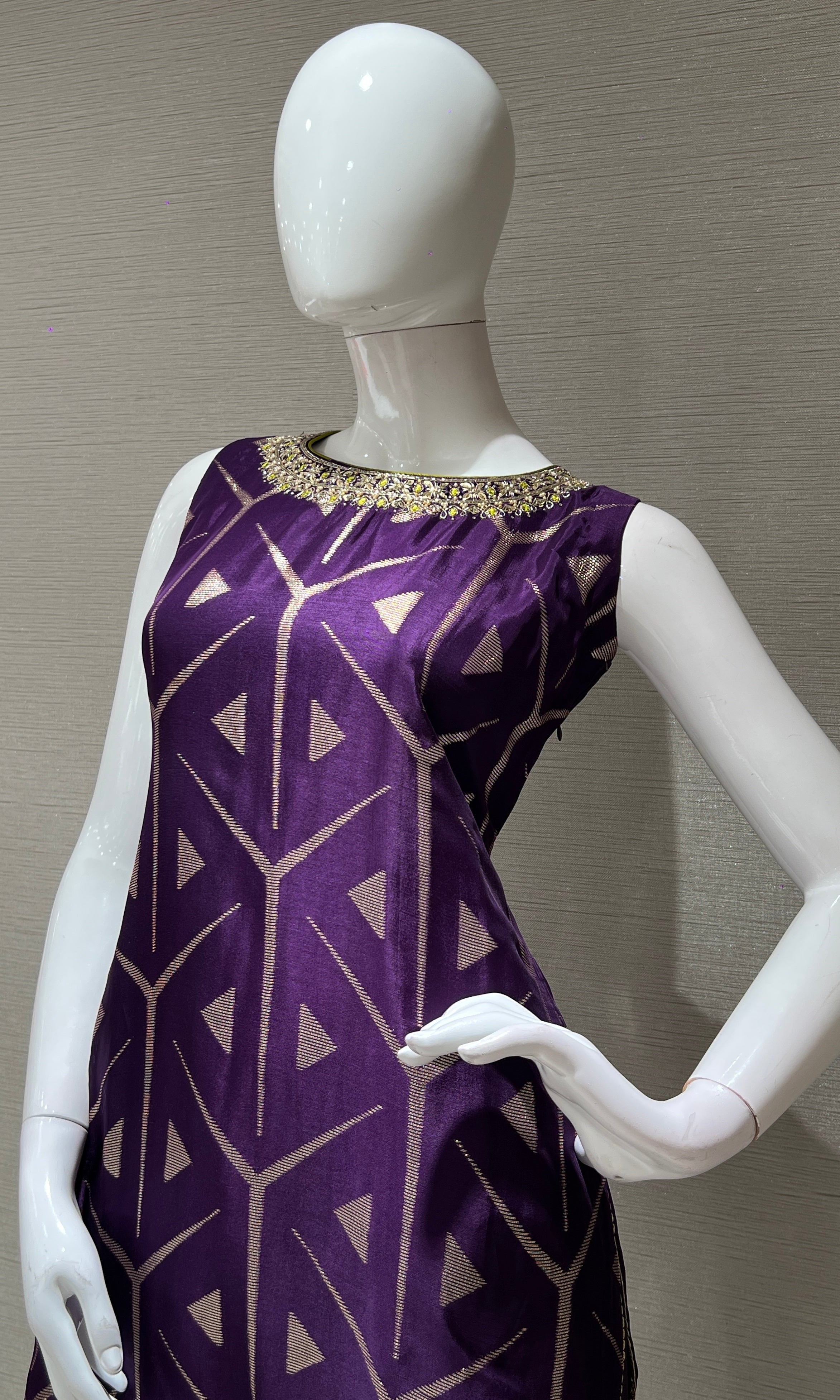 Purple Kurta set with Lime Shaded Dupatta