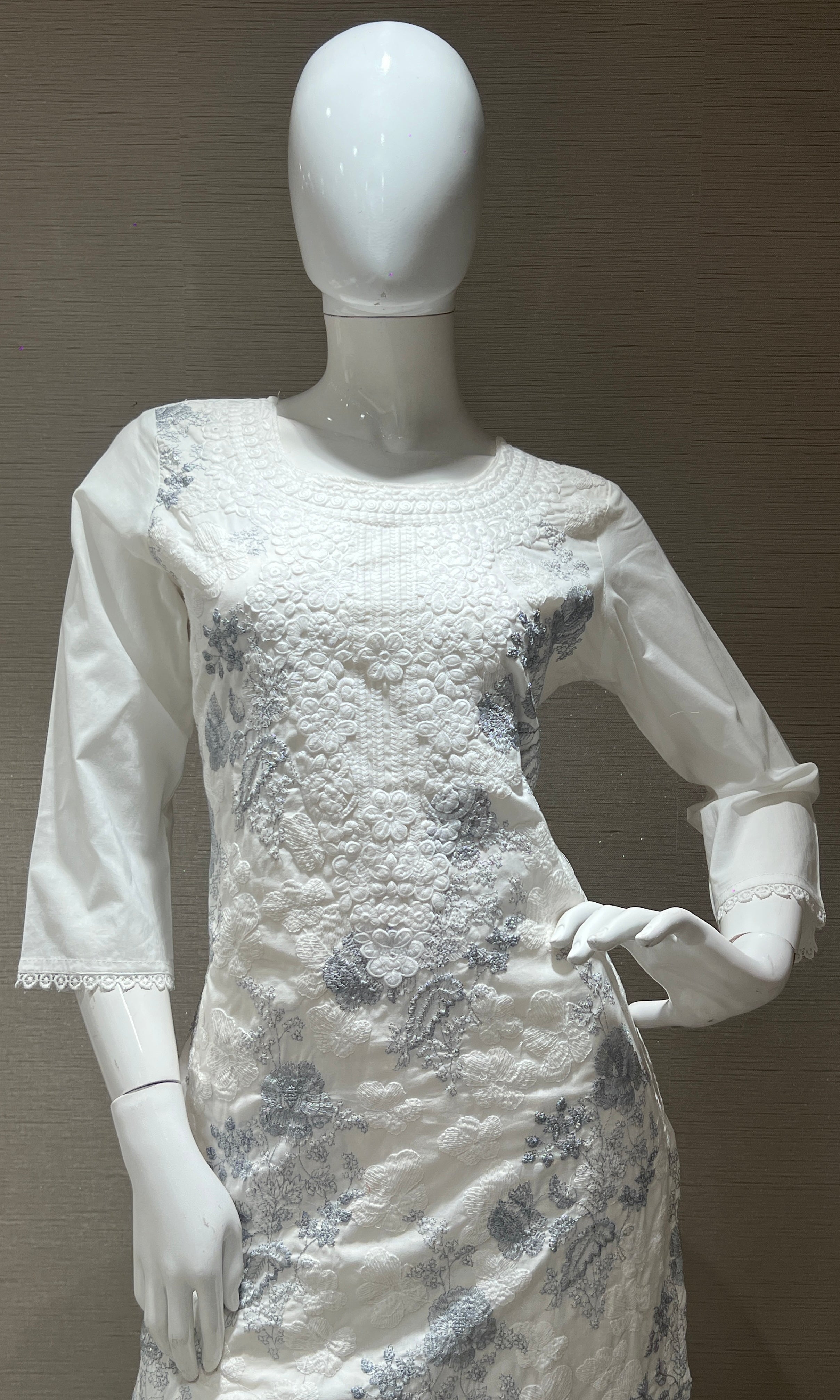 Elegant Grey Kurta Set with Printed Dupatta