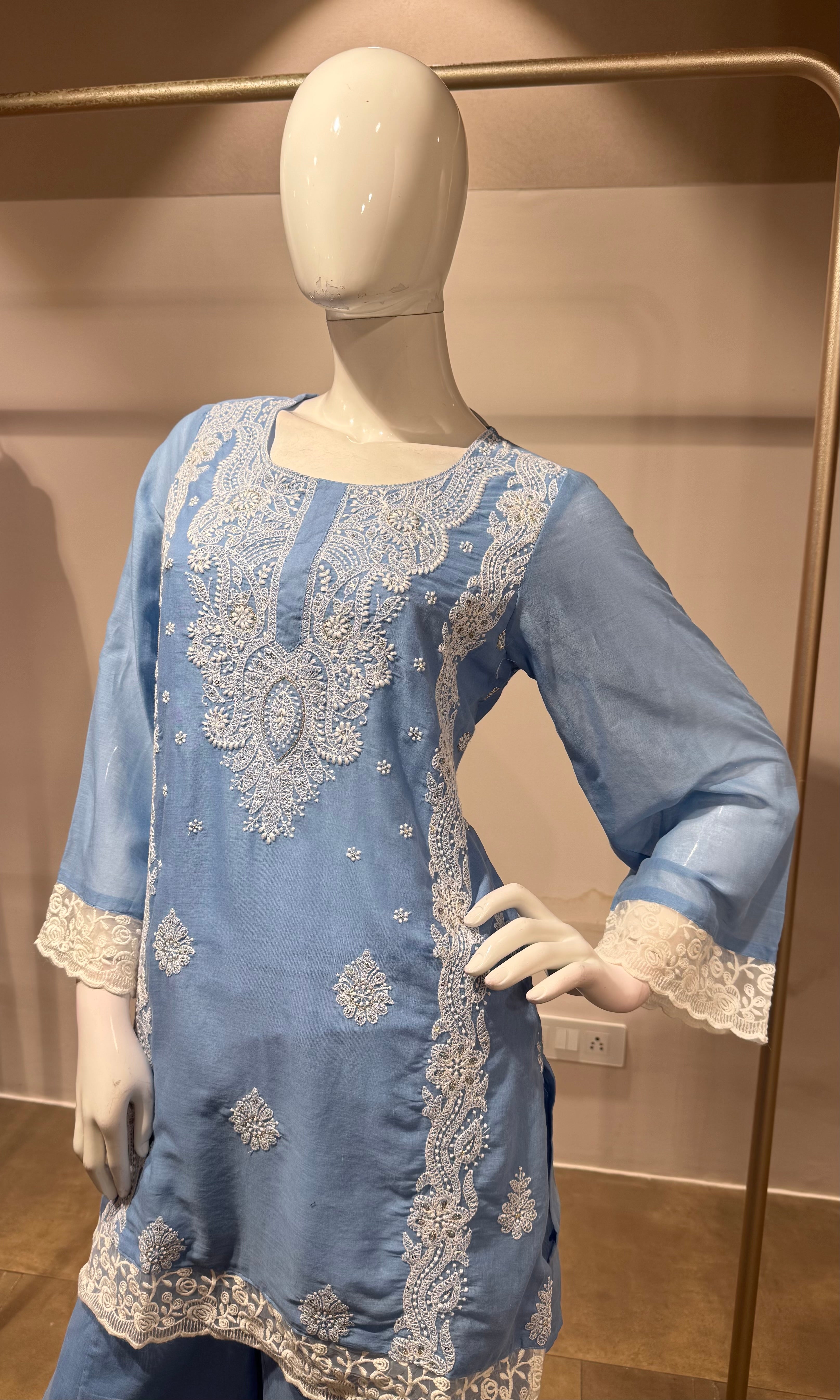 Blue Embroidered sharara set