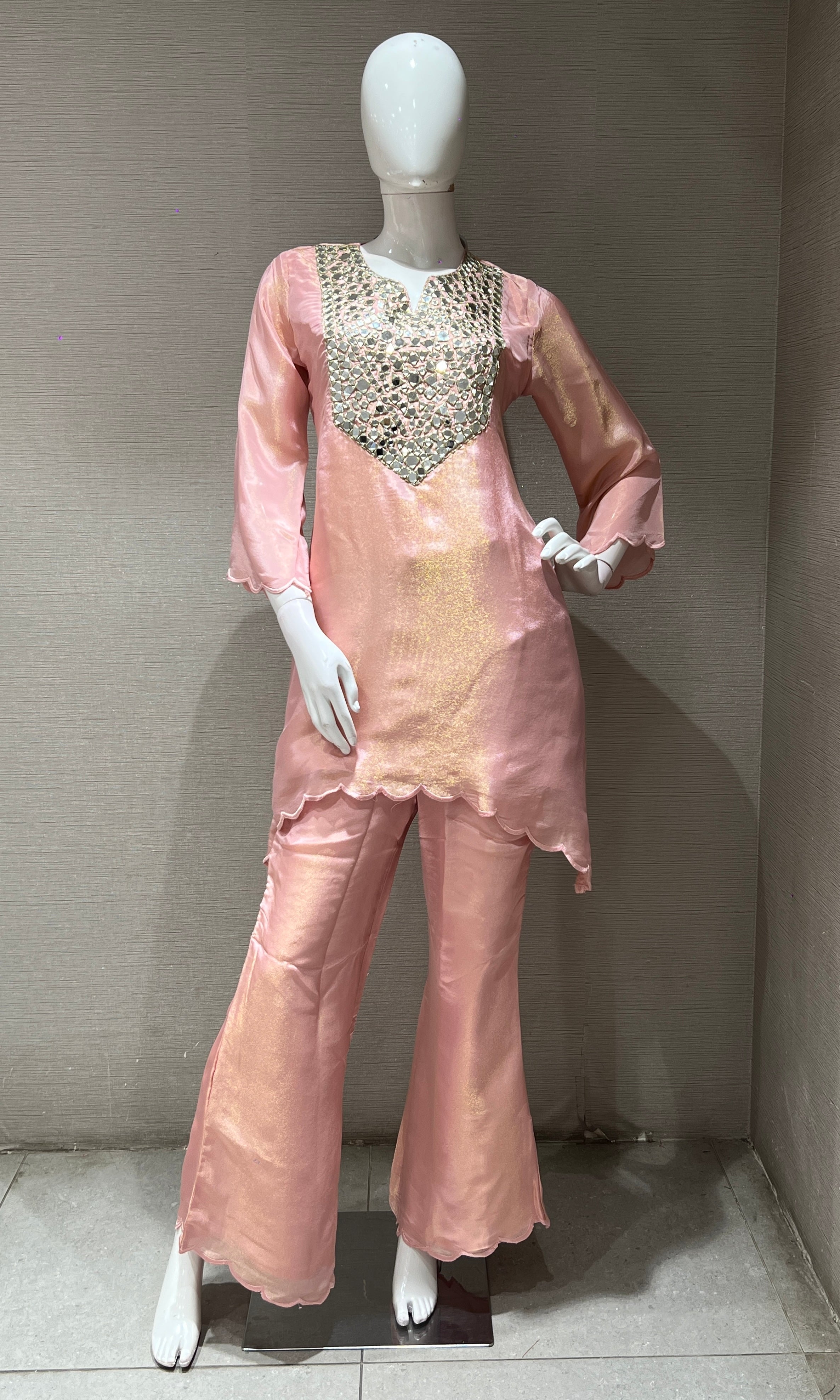 PEACH MIRROR EMBELLISHED CORD SET