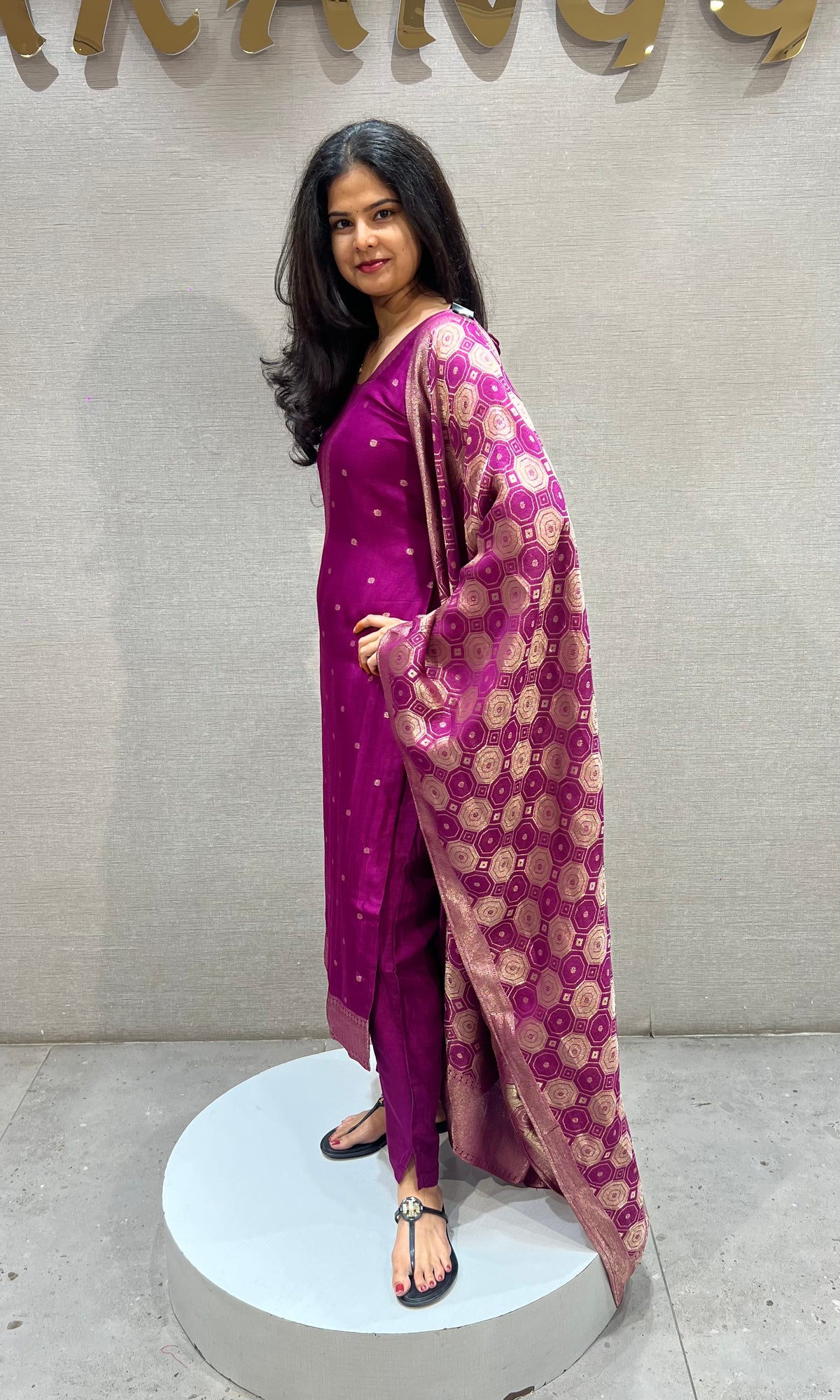 Purple banarasi Silk Kurta Set with Dupatta