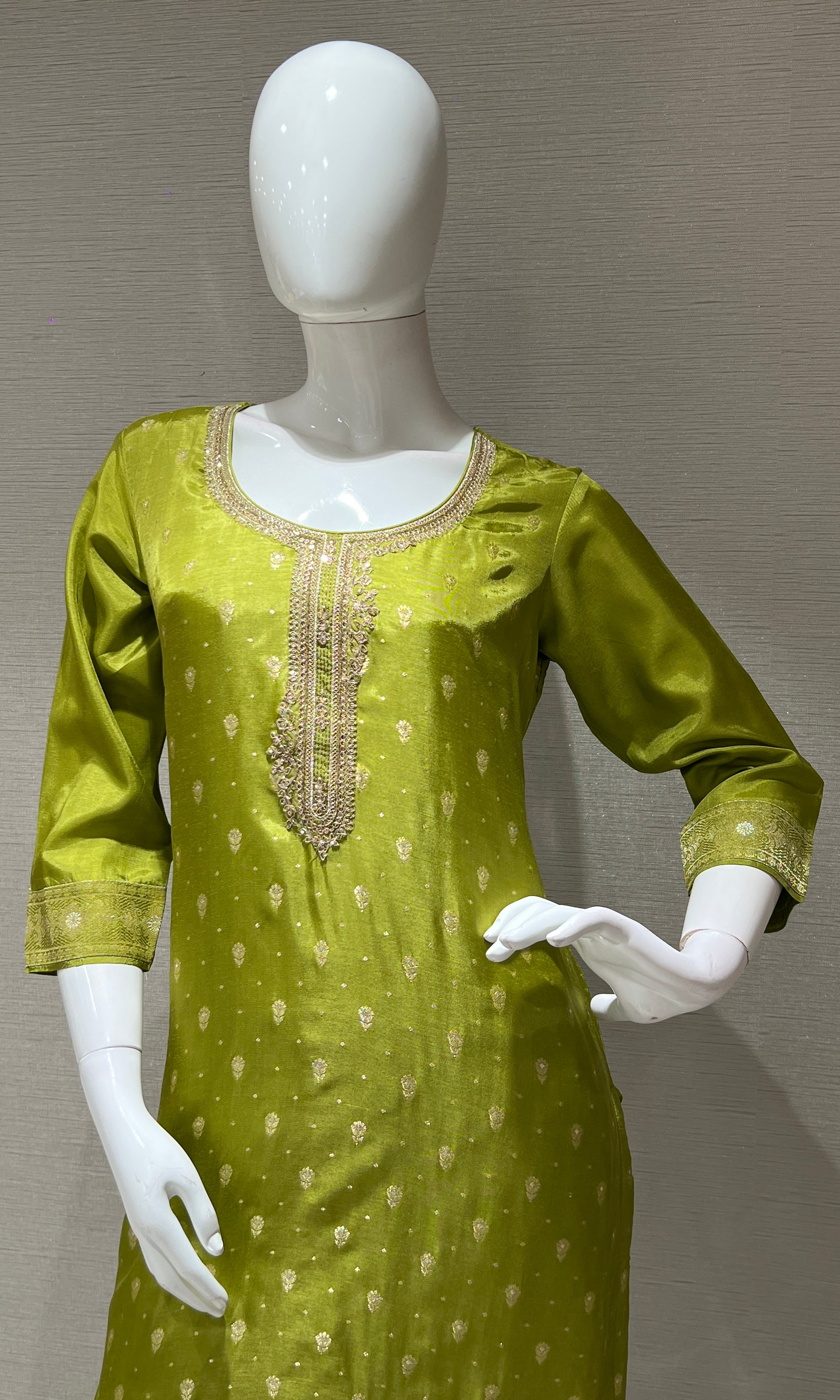 Green and Gold Embroidered Kurta set