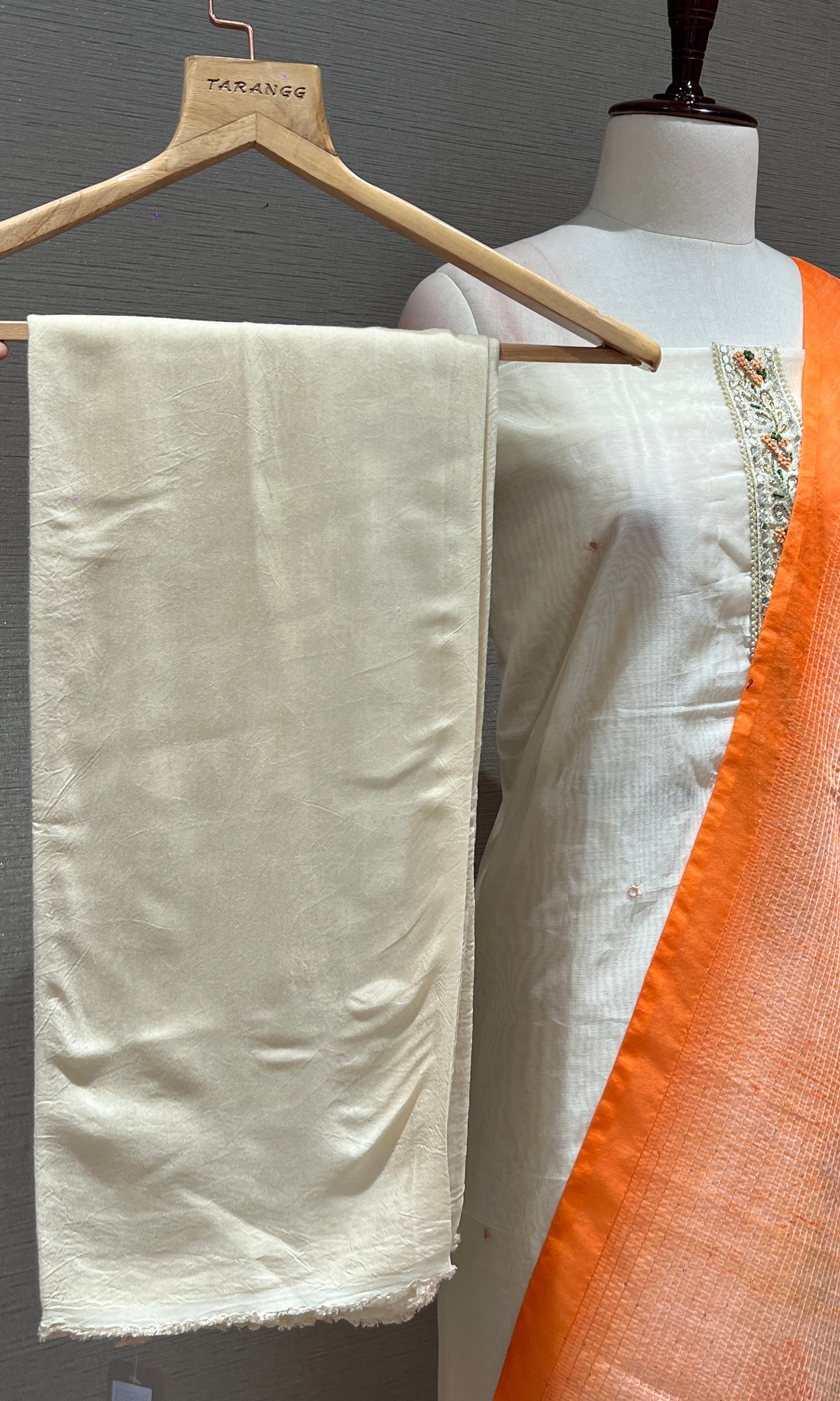 OFF WHITE dress material WITH FLORAL DUPATTA