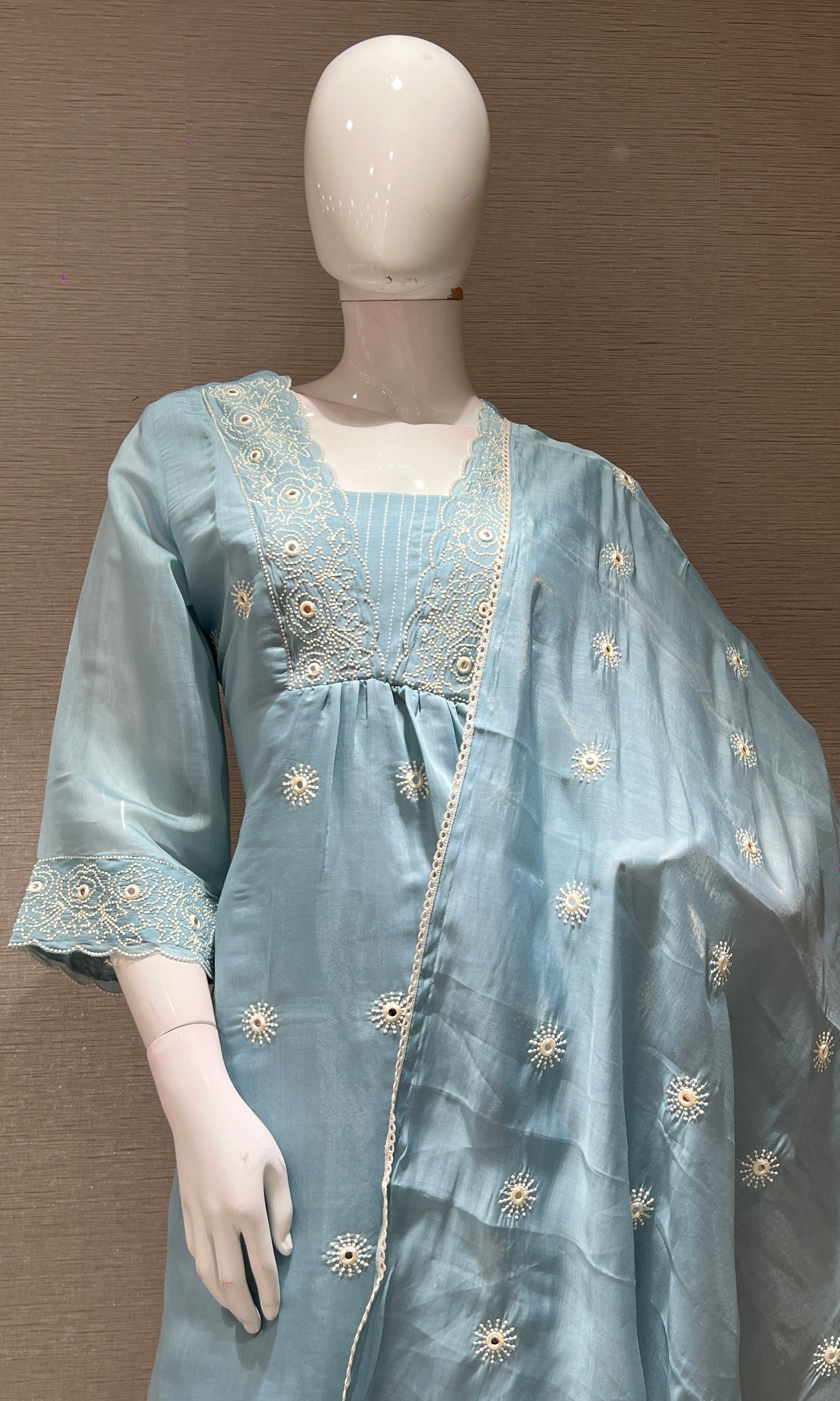 SEA blue silk embroidered KURTA SET