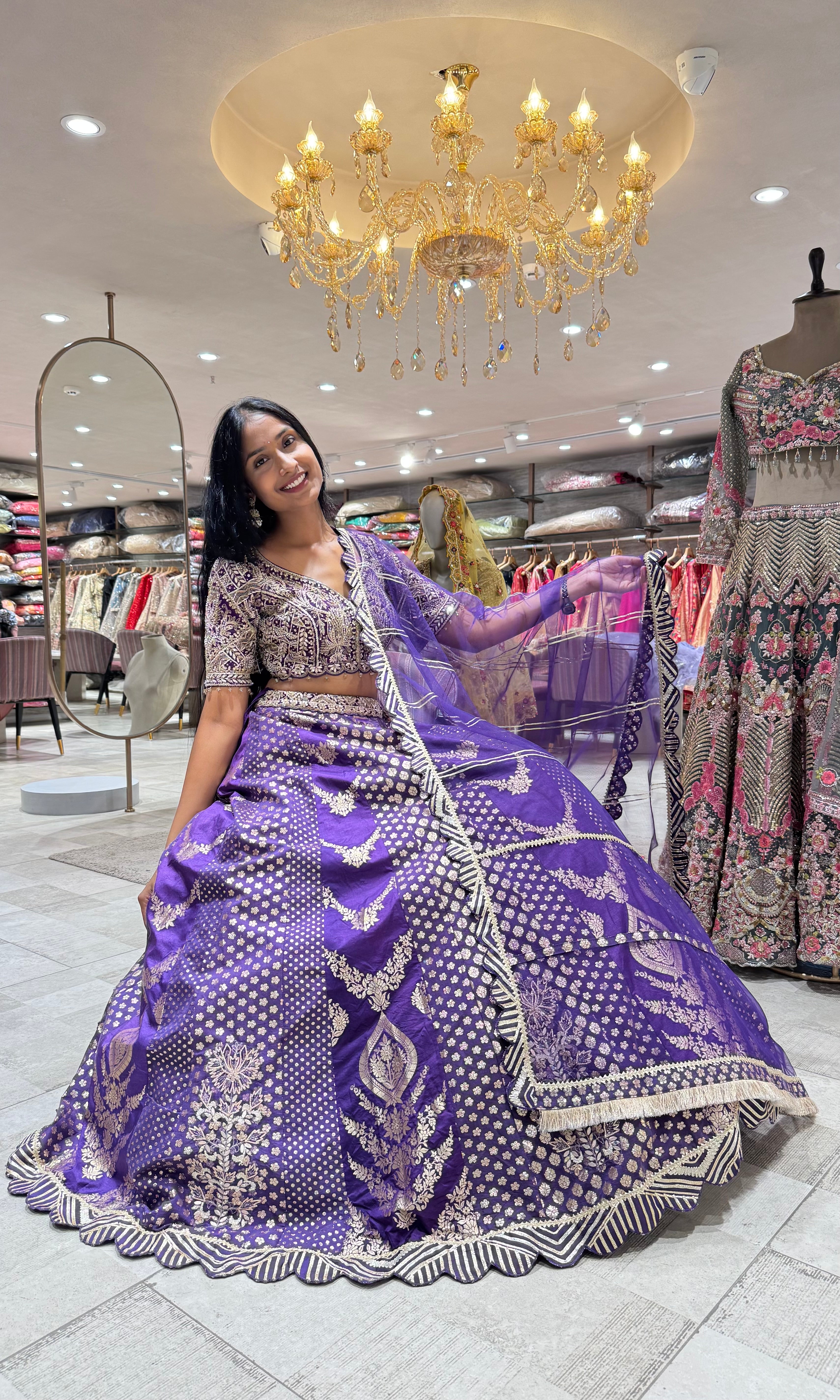 PURPLE GLODEN EMBROIDERED LEHENGA