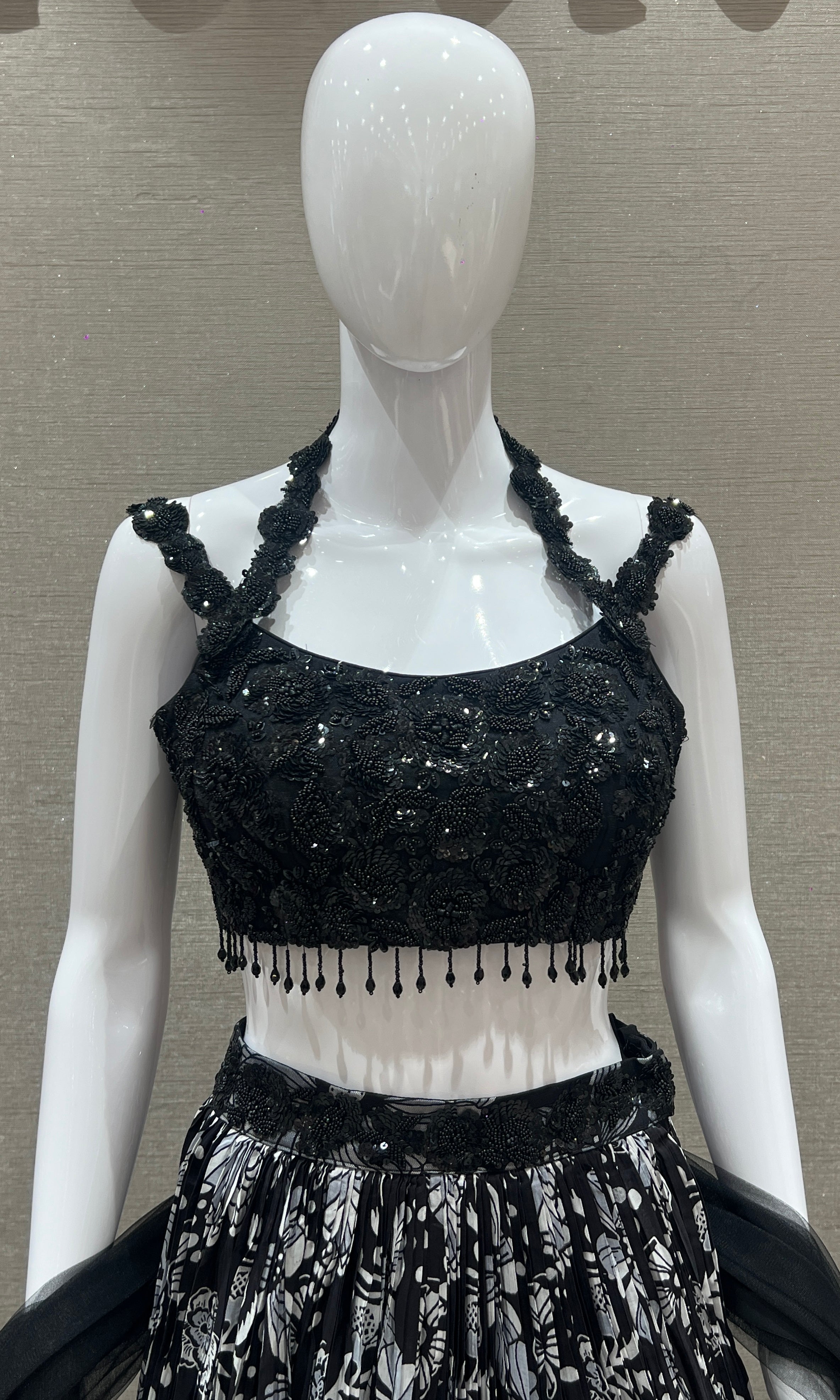 Black Lehenga with straps blouse