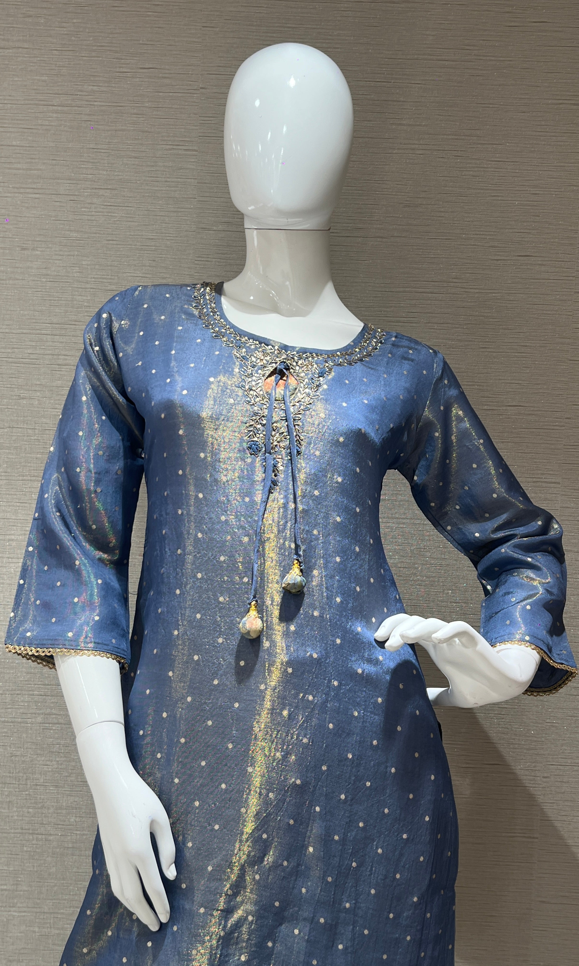 Light blue shimmer tissue kurta set