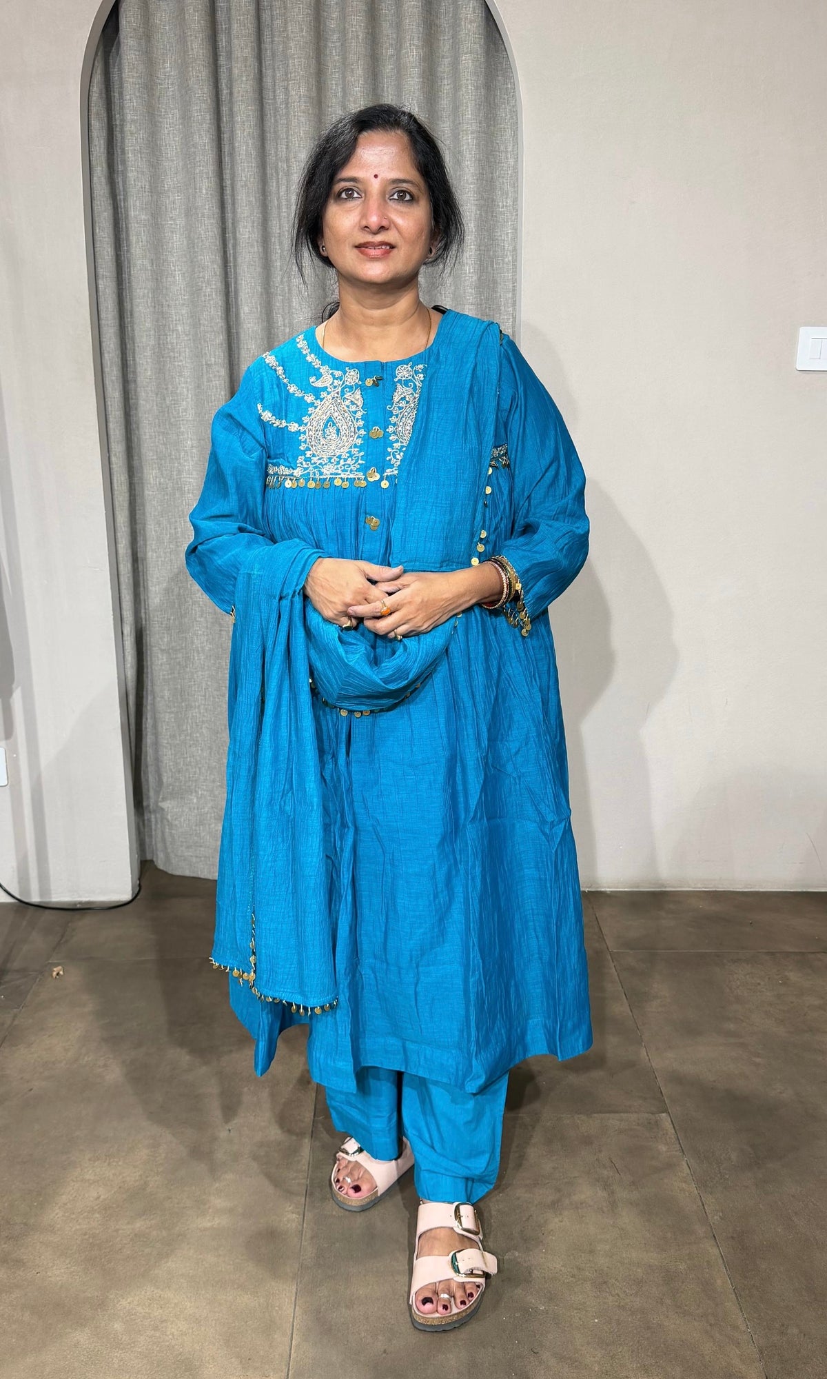 RAMA BLUE MUL CHANDERI KURTA SET WITH DUPATTA
