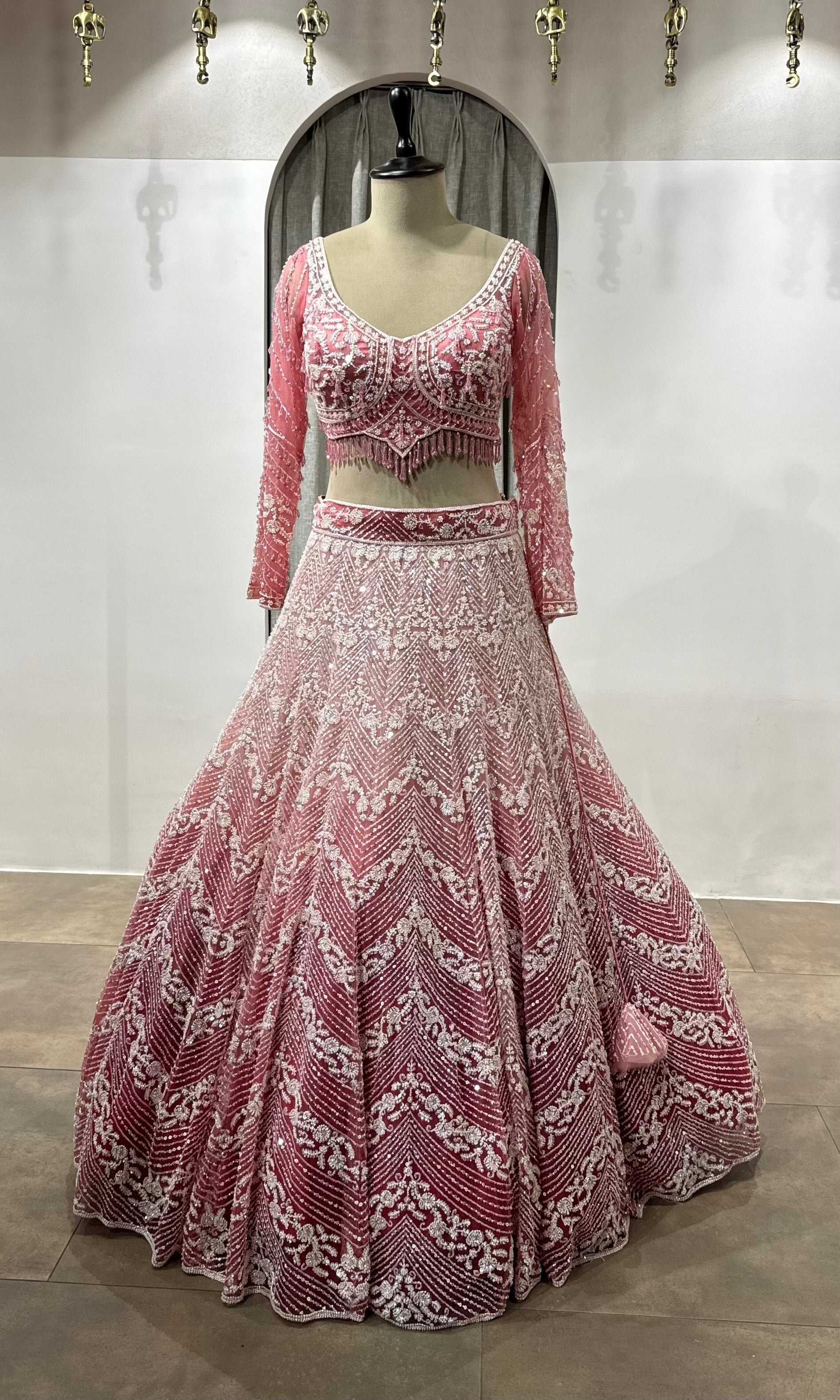 BABY Pink Sequins & Zari Net Lehenga Choli Set