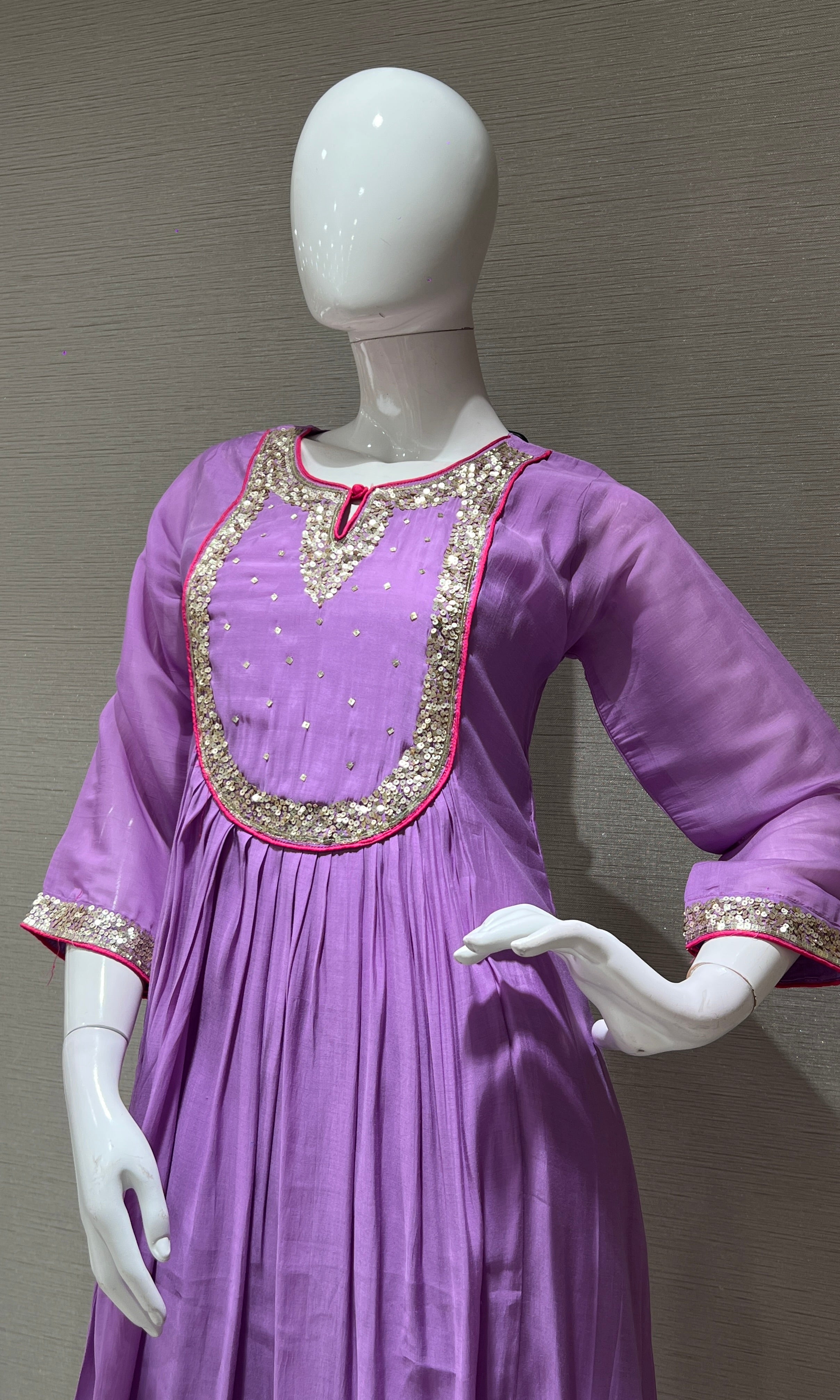 lavender kurta set with purple and gold dupatta