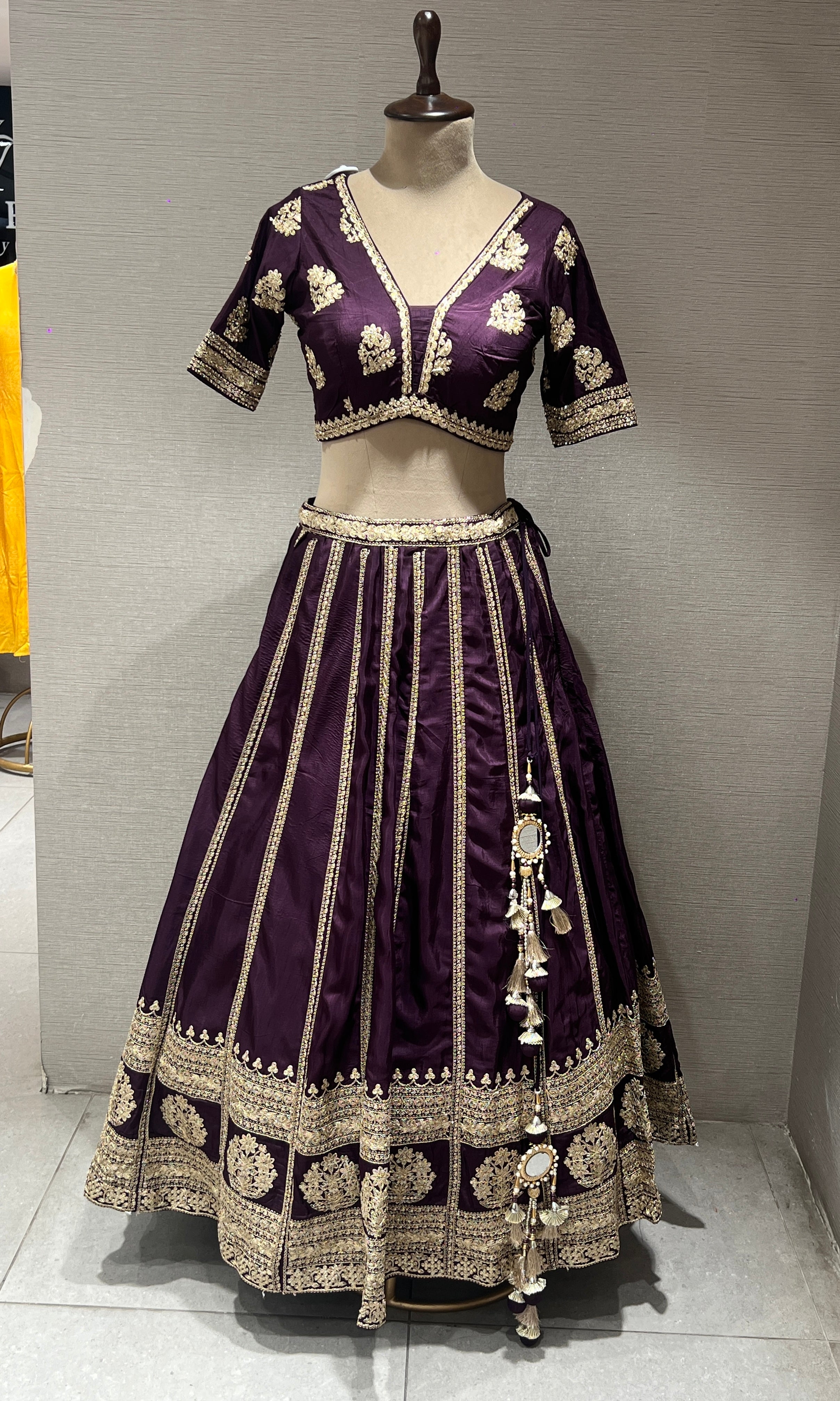 Wine Lehenga with Heavy Zari Embroidery