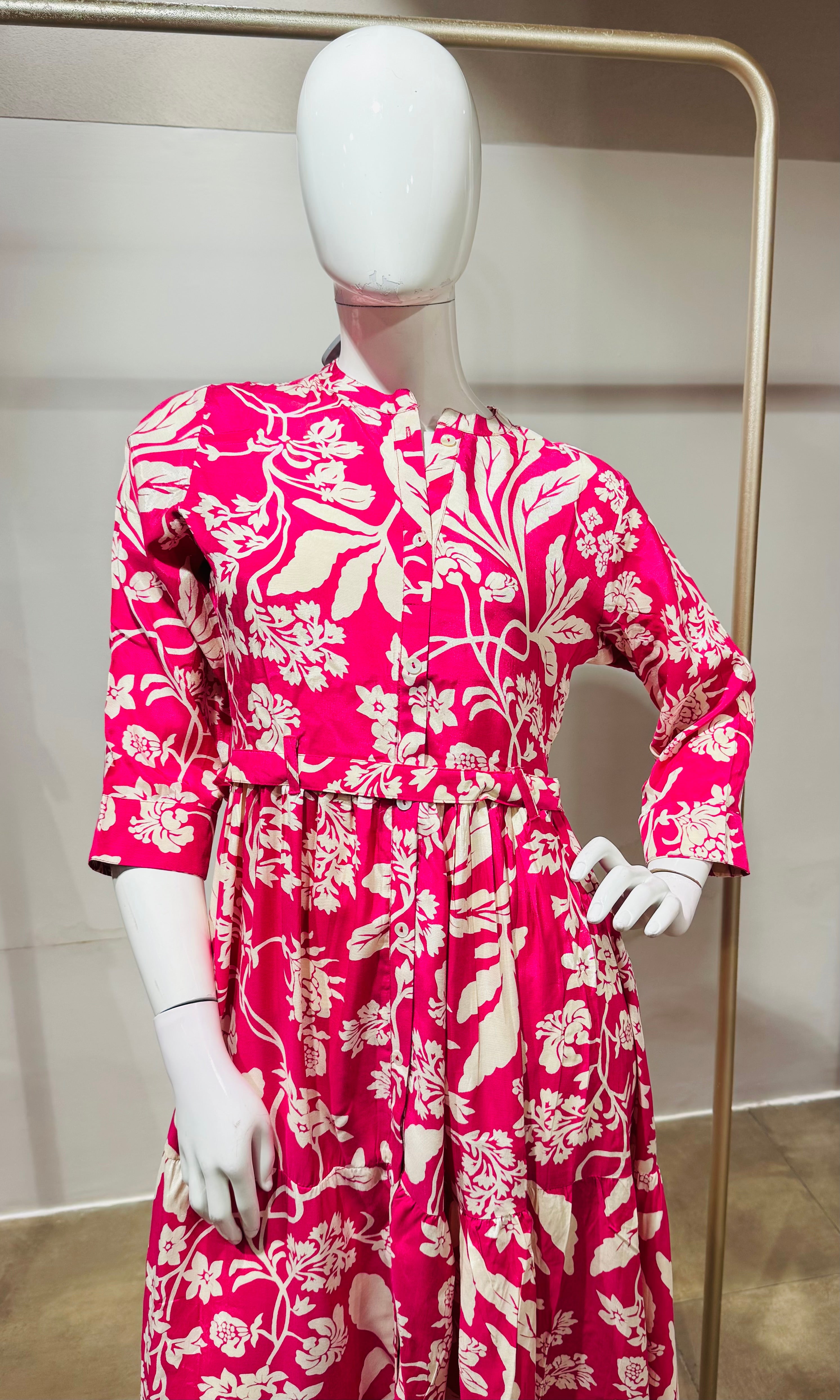 pink and white floral print Frock
