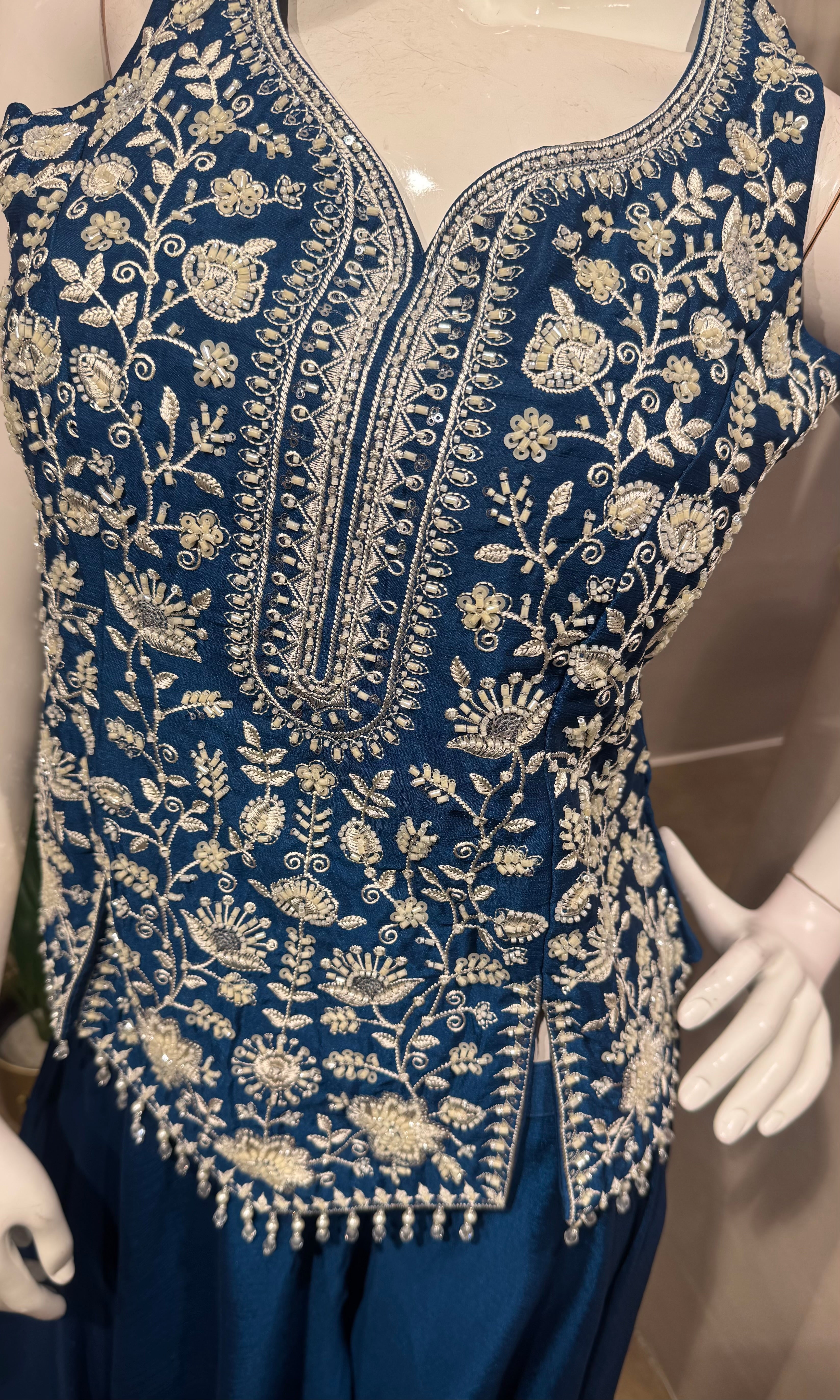 Blue Embroidered Peplum & Palazzo Set