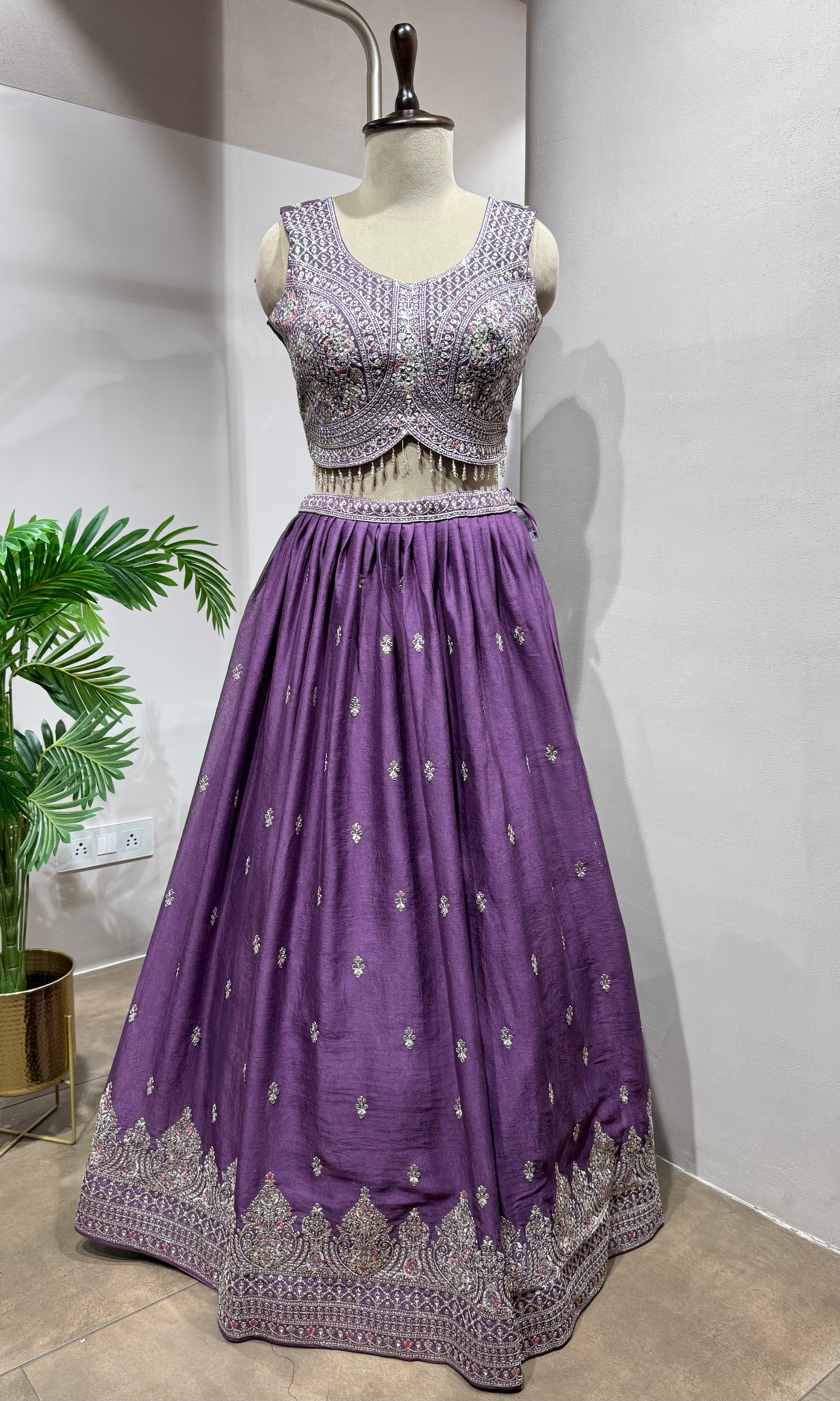Light Purple Silk Silver Embroidered Lehenga