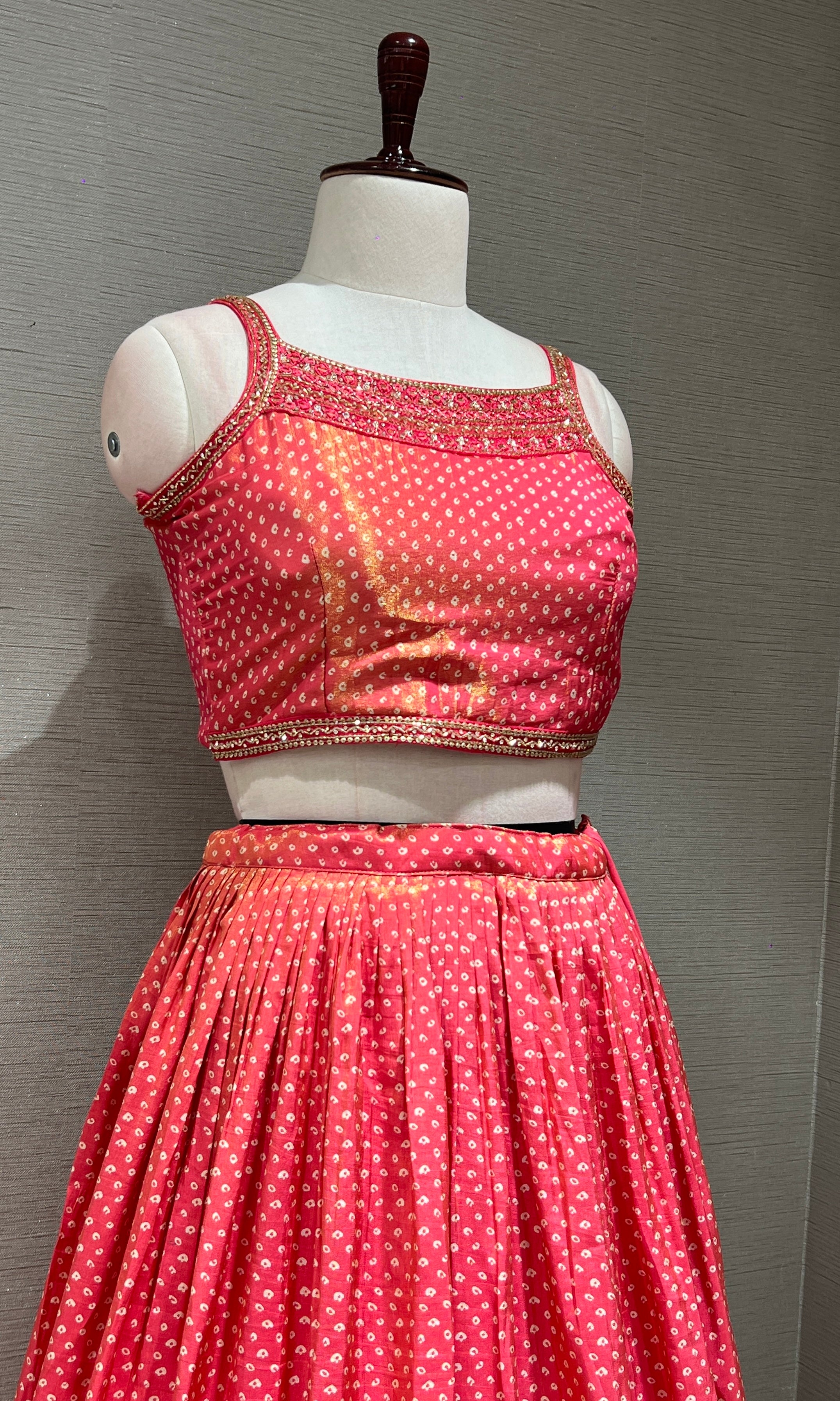 pink silk bandhani with zardosi work LEHENGA