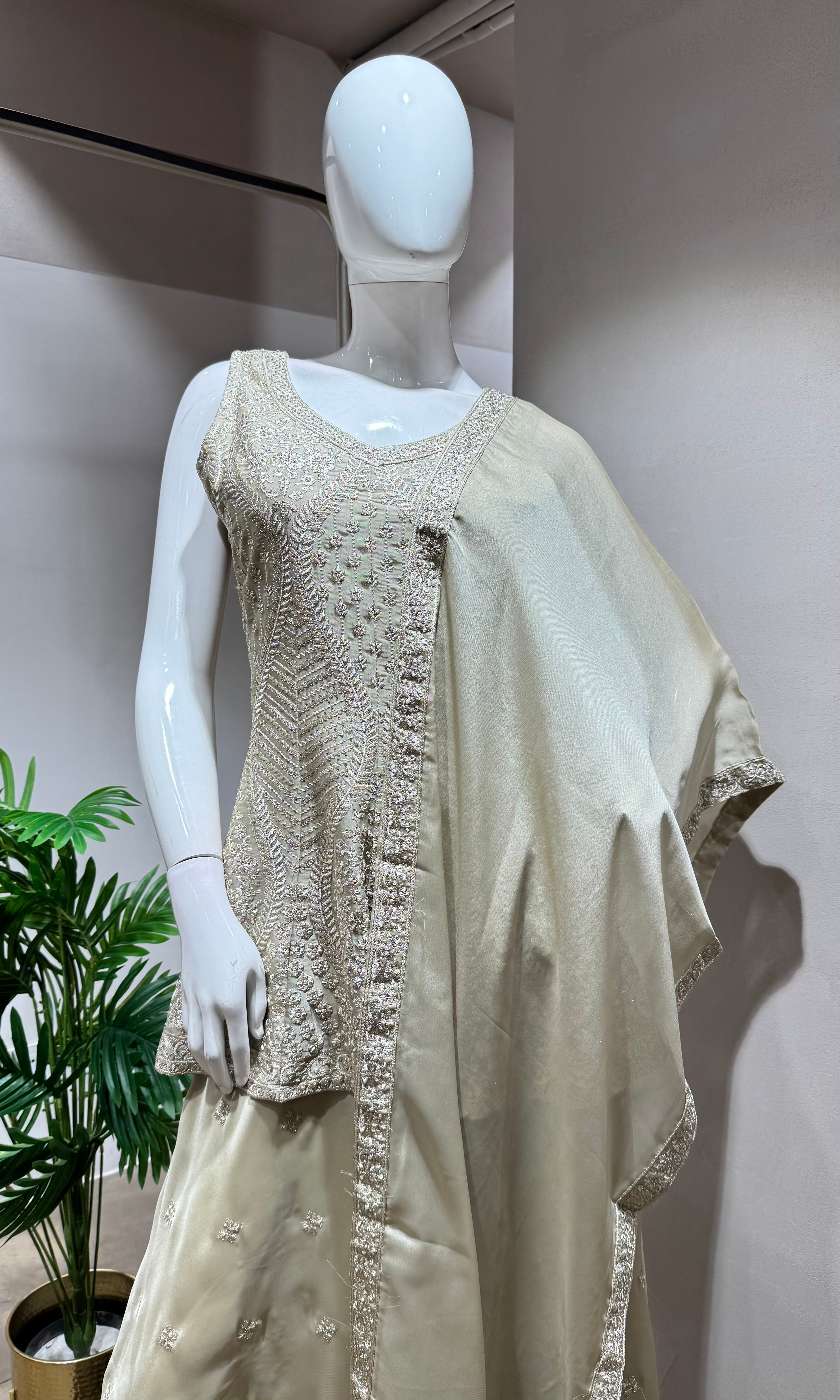 GREY Elegant Embroidery PALAZZO SET