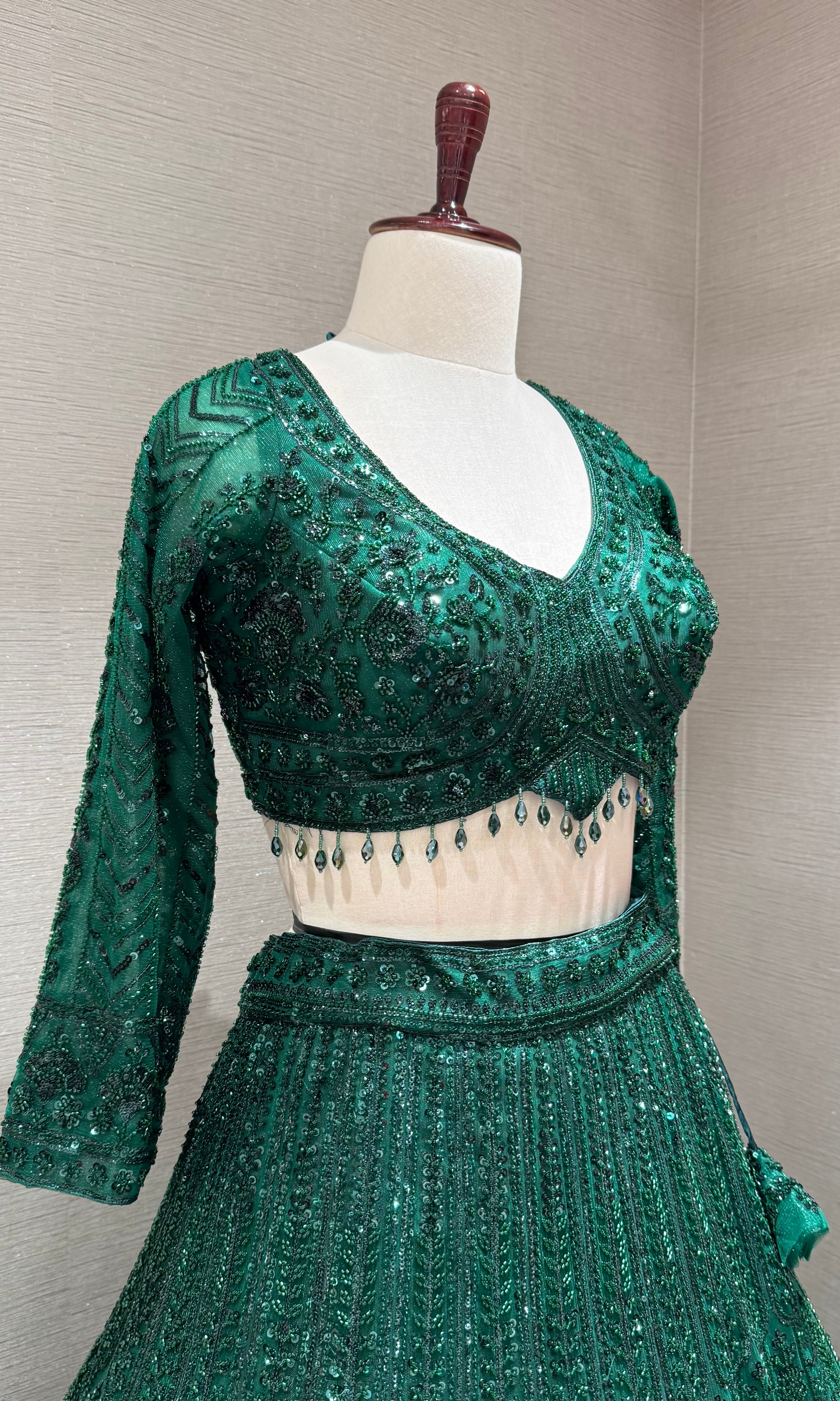 Dark Green Embellished Lehenga Choli Set