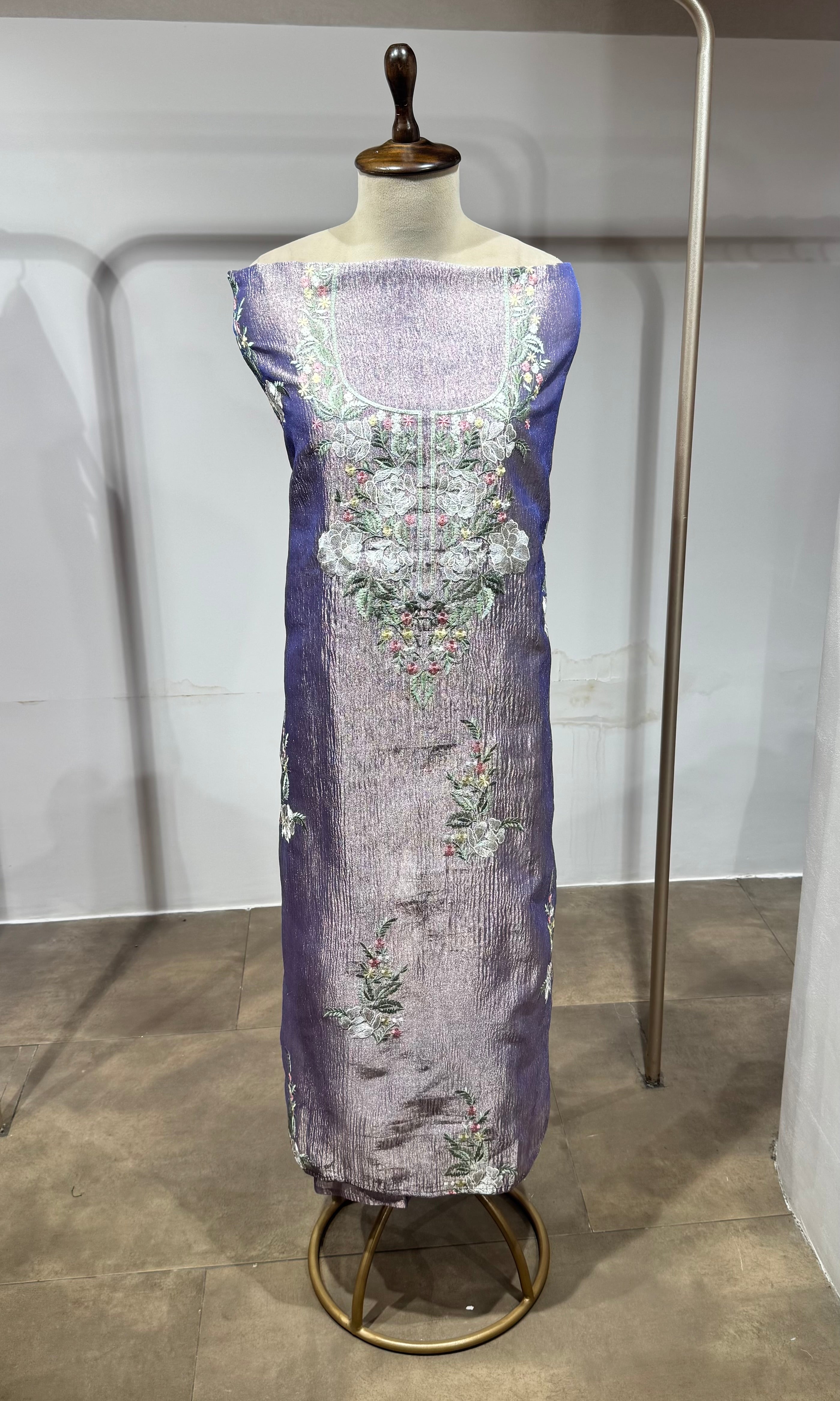 Purple floral tissue dress material