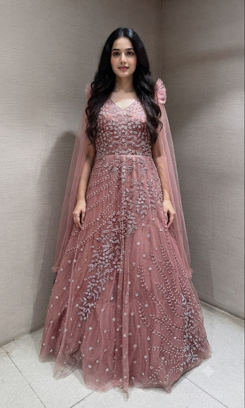 Moee Elegant Gown with Sheer Cape