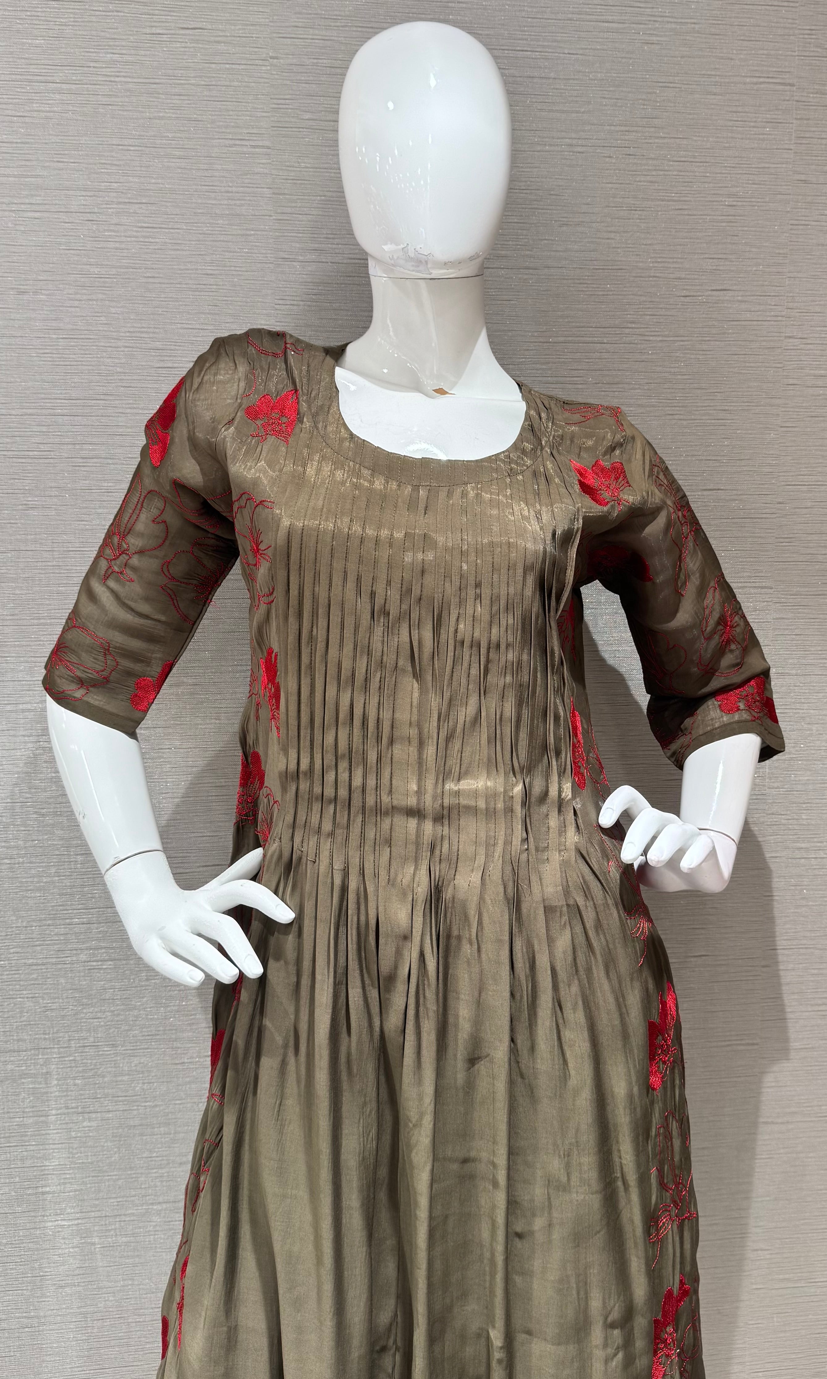 Olive green Embroidered Mul Cotton Kurta Set