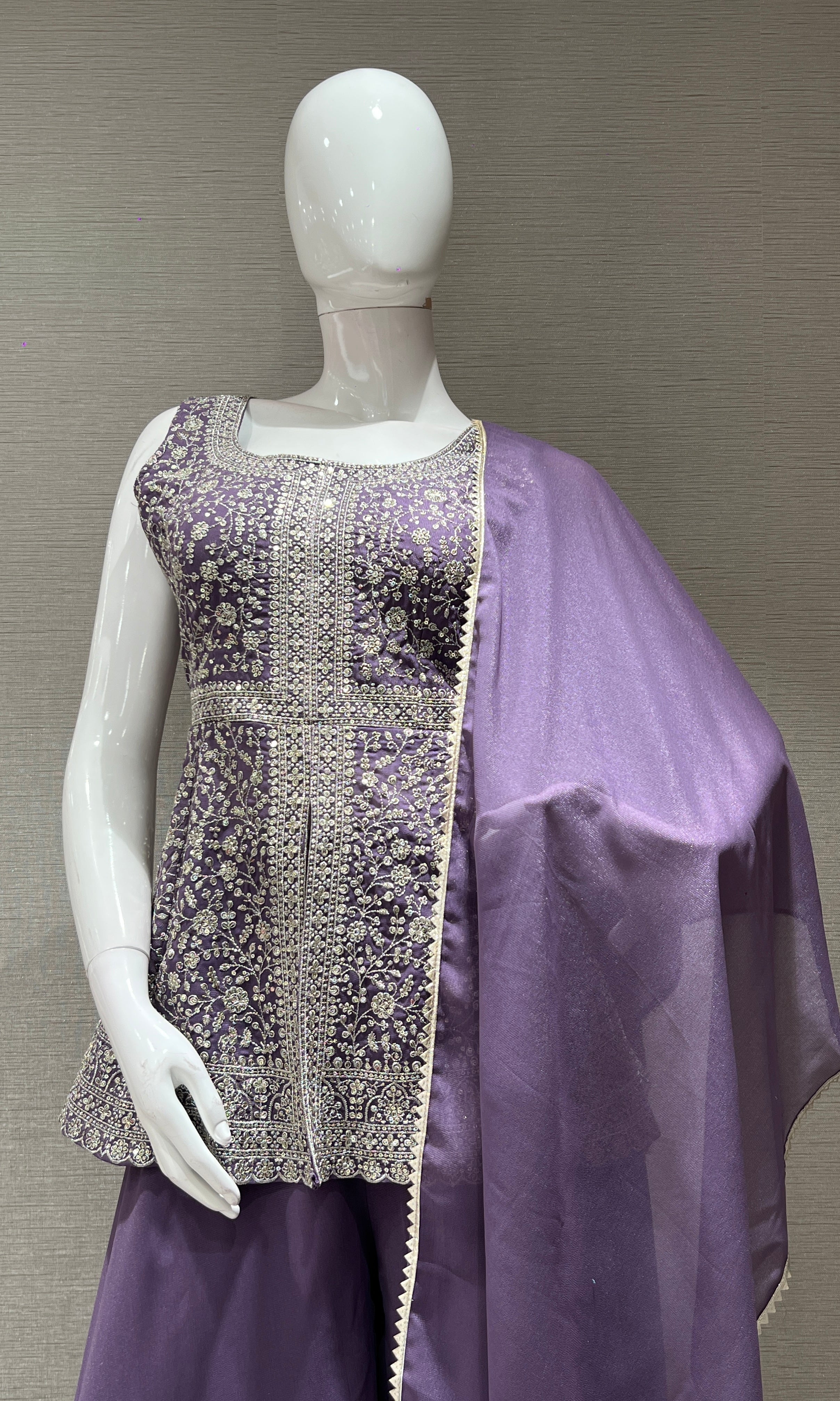 Purple EMBROIDERED PEPLUM PALAZZO