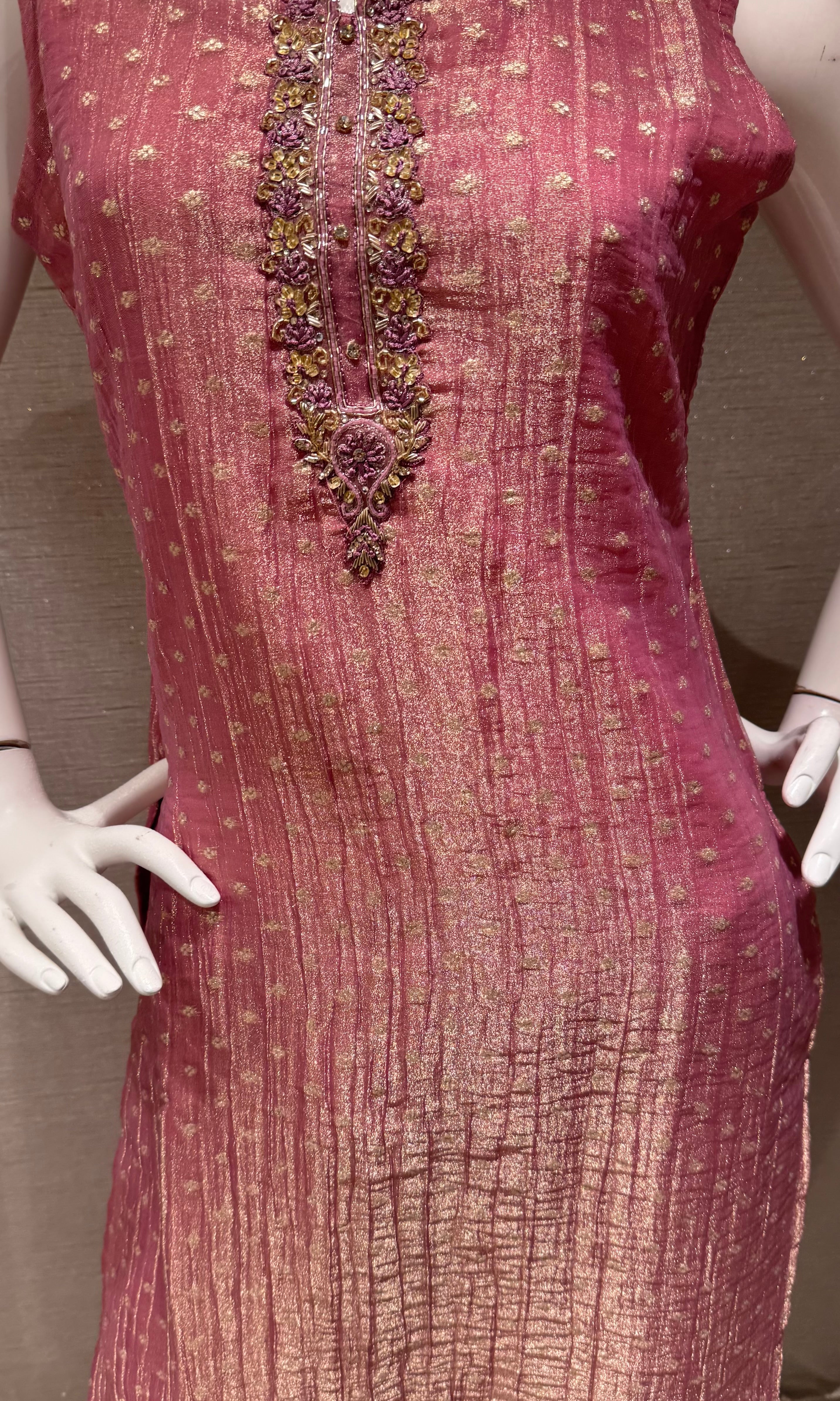 Light pink Shimmer Golden ethnic kurta set
