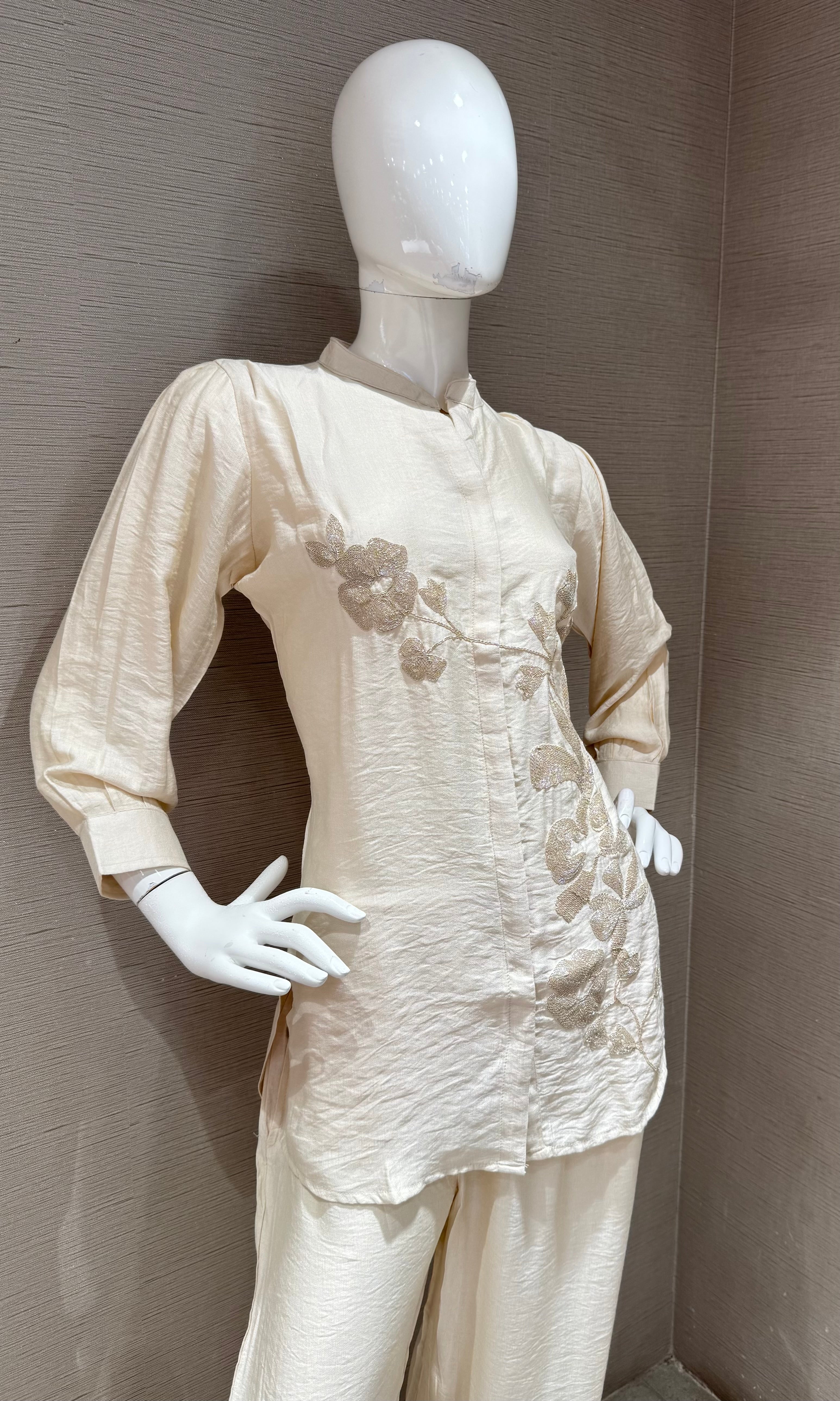 Cream Elegance Embroidered Cord Set