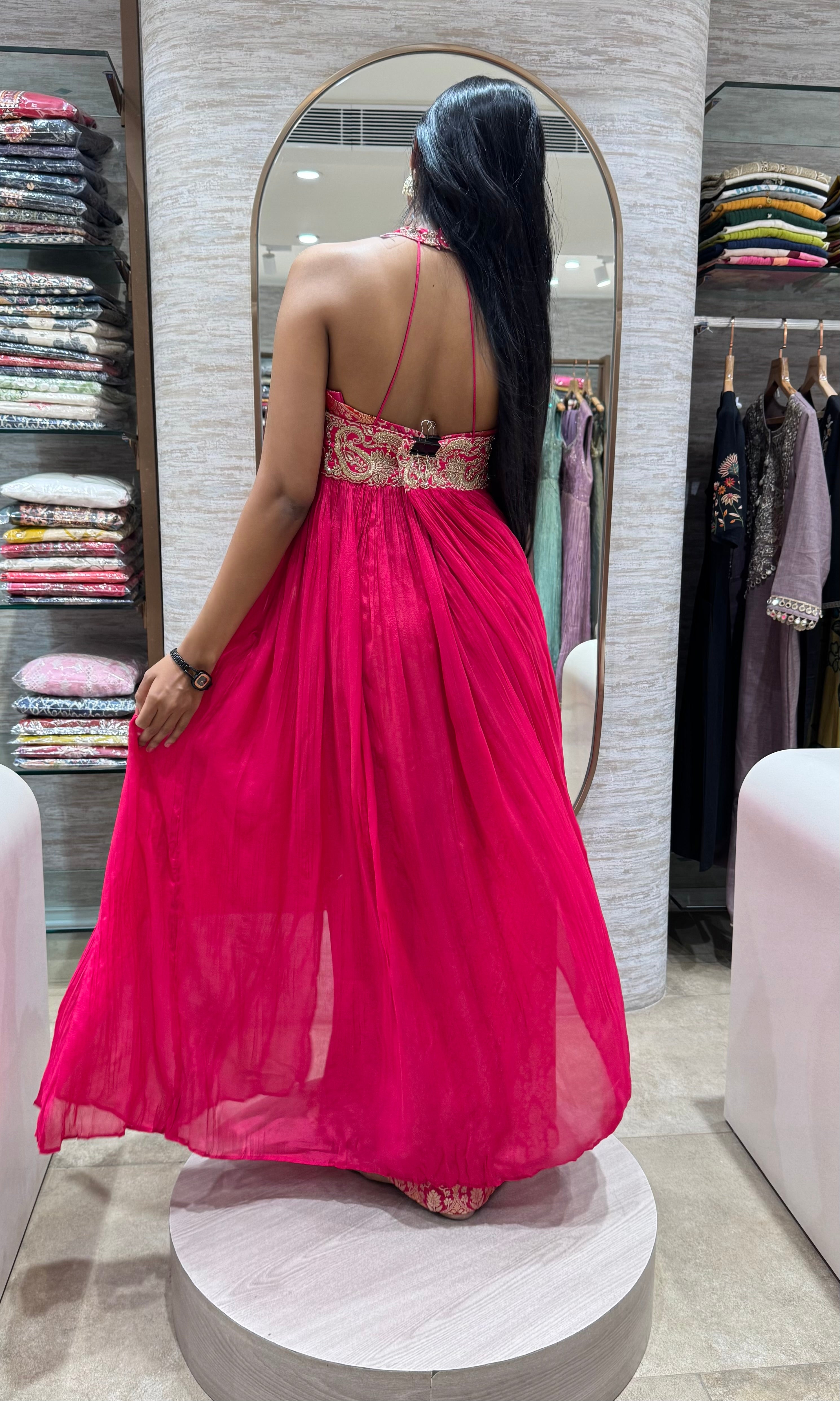 PINK EMBROIDERED ANARKALI PALAZZO SET